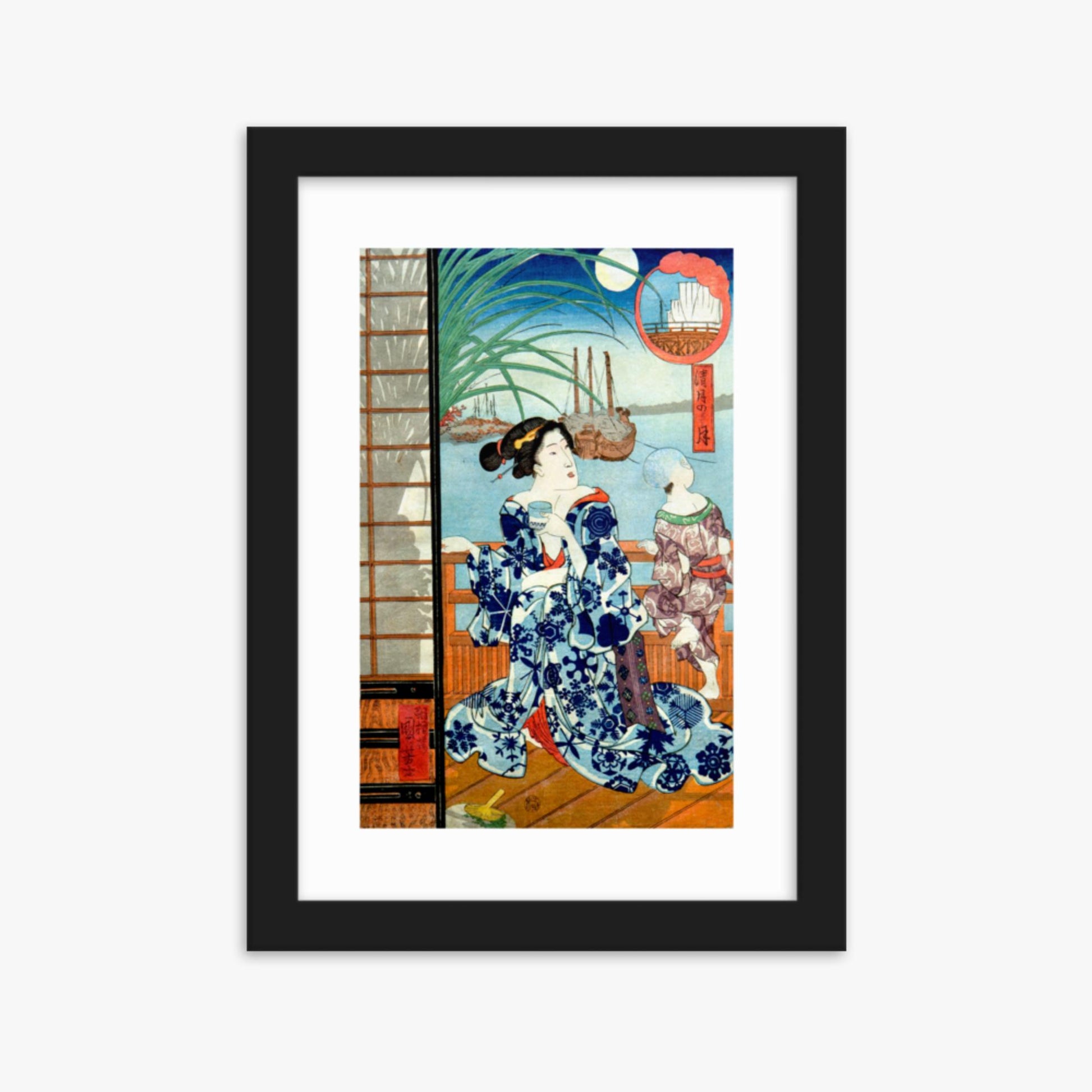 Utagawa Kuniyoshi: Clear Moon in the Eighth Month - 21x30 cm Poster With Black Frame