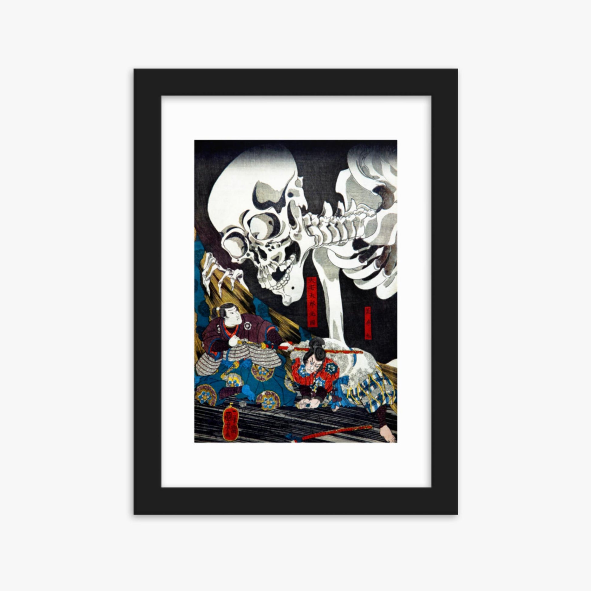 Utagawa Kuniyoshi: Princess Takiyasha Calling up a Monstruous Skeleton Specter at the Old Palace in Sōma - 21x30 cm Poster With Black Frame