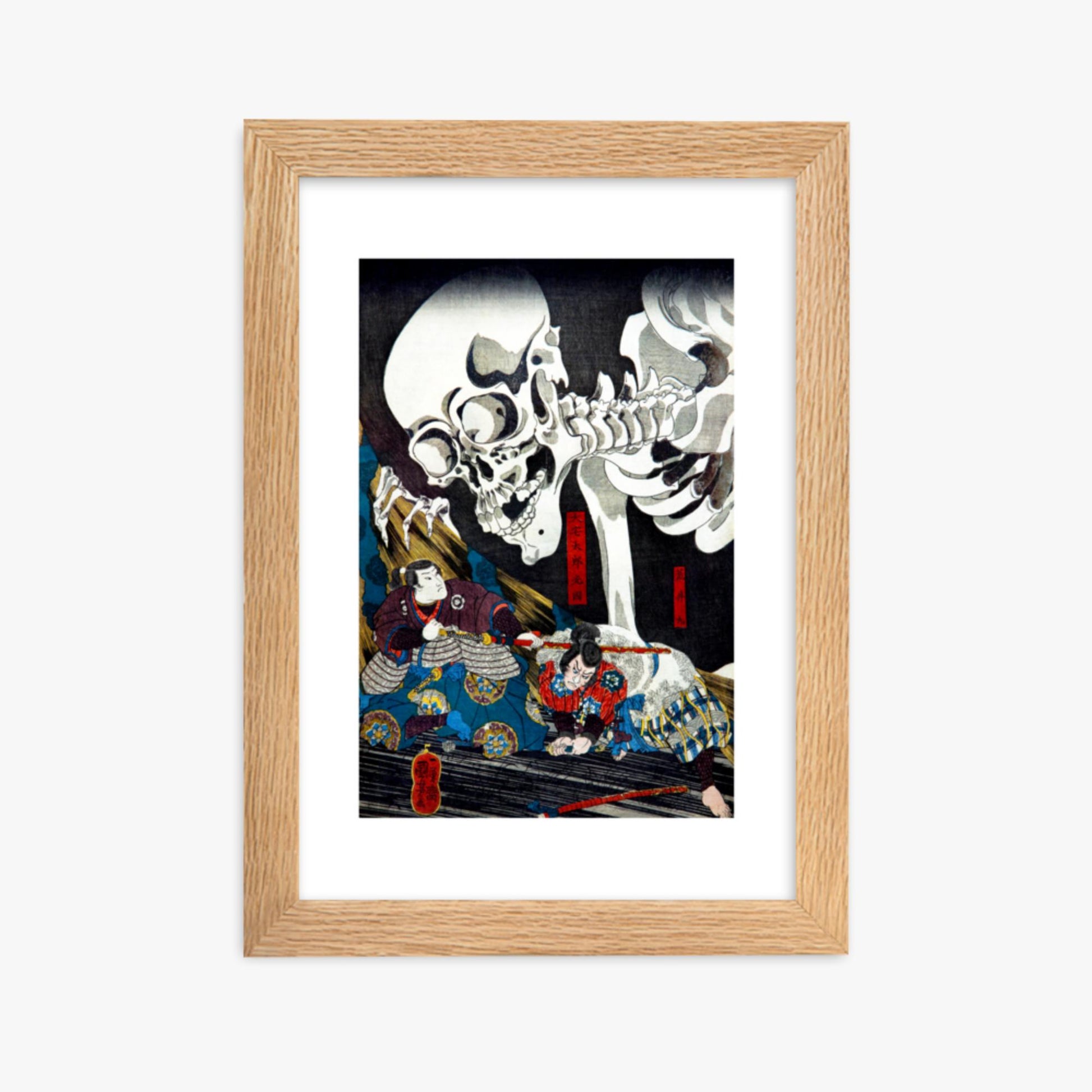 Utagawa Kuniyoshi: Princess Takiyasha Calling up a Monstruous Skeleton Specter at the Old Palace in Sōma - 21x30 cm Poster With Oak Frame