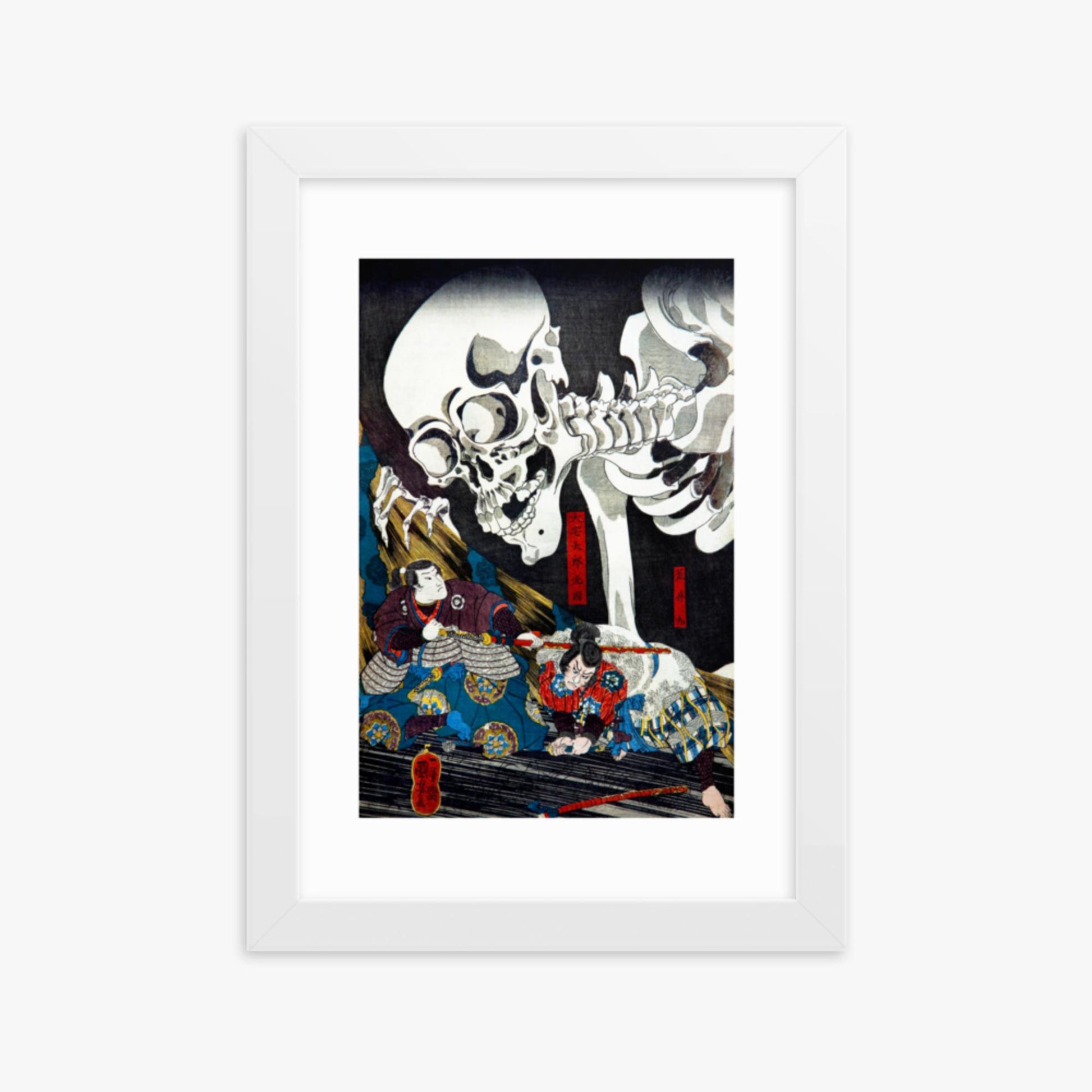 Utagawa Kuniyoshi: Princess Takiyasha Calling up a Monstruous Skeleton Specter at the Old Palace in Sōma - 21x30 cm Poster With White Frame