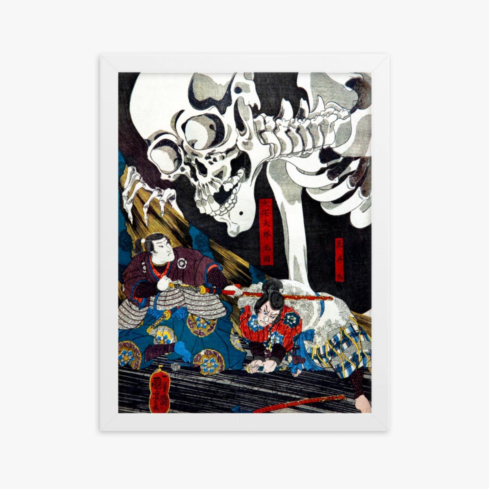 Utagawa Kuniyoshi: Princess Takiyasha Calling up a Monstruous Skeleton Specter at the Old Palace in Sōma - 30x40 cm Poster With White Frame