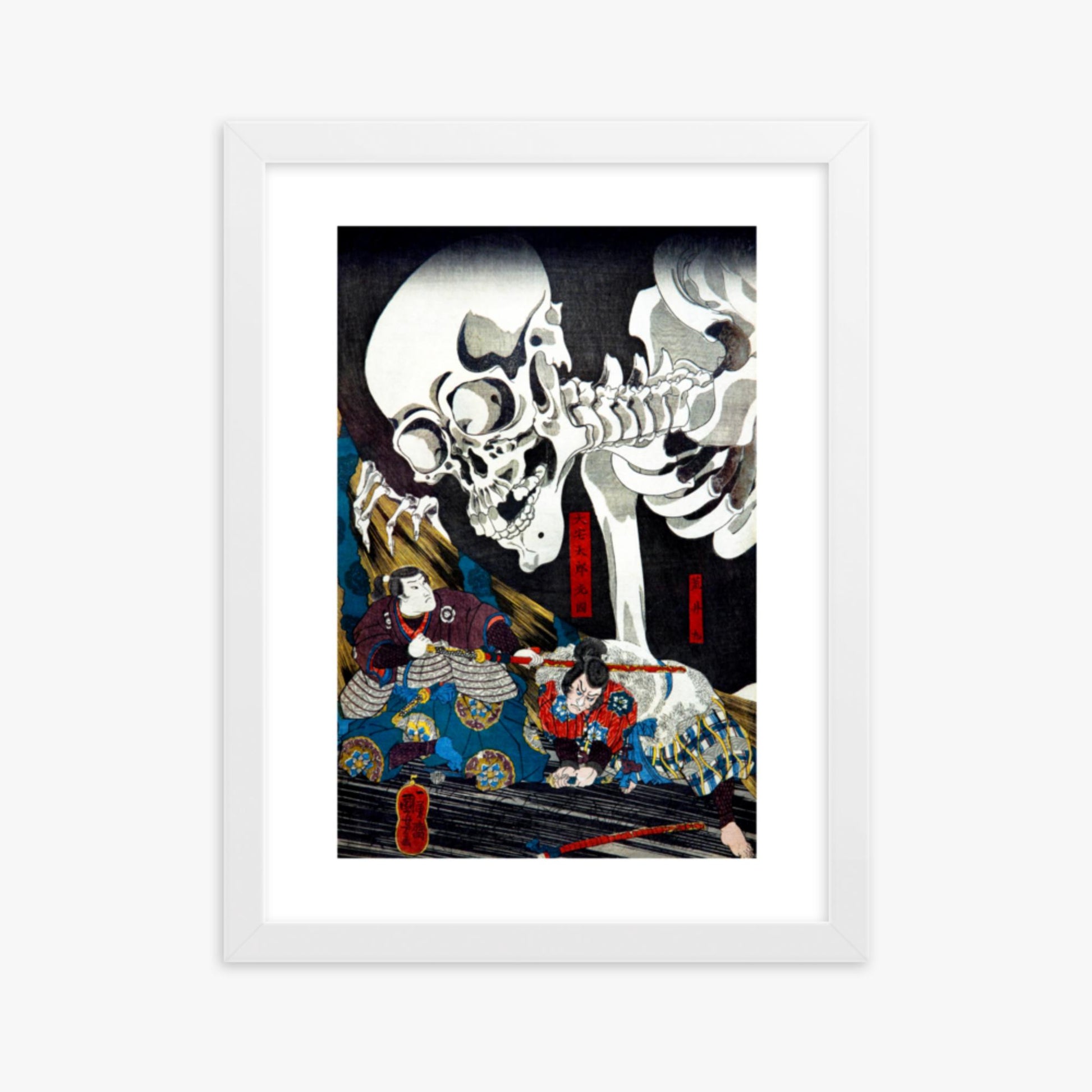 Utagawa Kuniyoshi: Princess Takiyasha Calling up a Monstruous Skeleton Specter at the Old Palace in Sōma - 30x40 cm Poster With White Frame