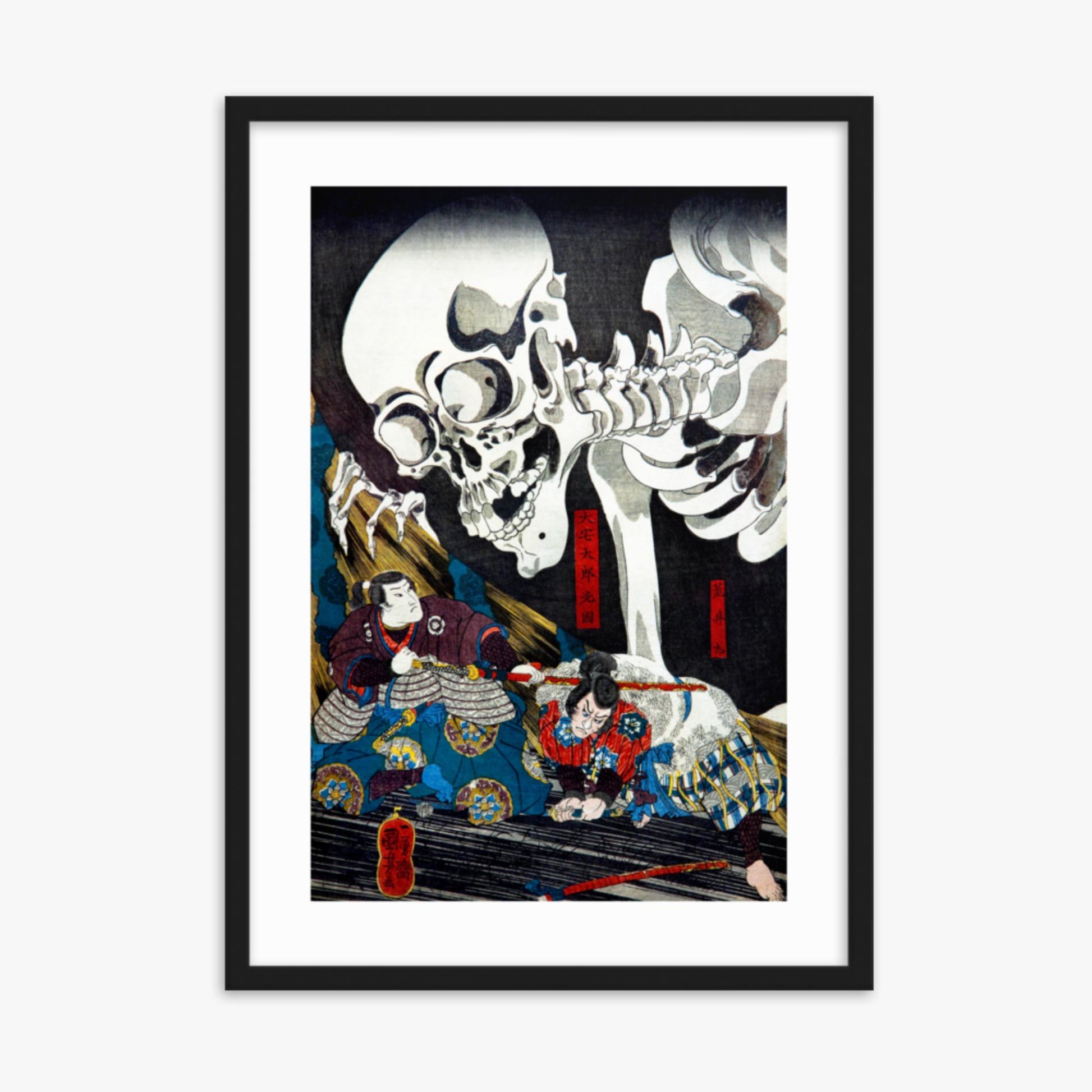 Utagawa Kuniyoshi: Princess Takiyasha Calling up a Monstruous Skeleton Specter at the Old Palace in Sōma - 50x70 cm Poster With Black Frame