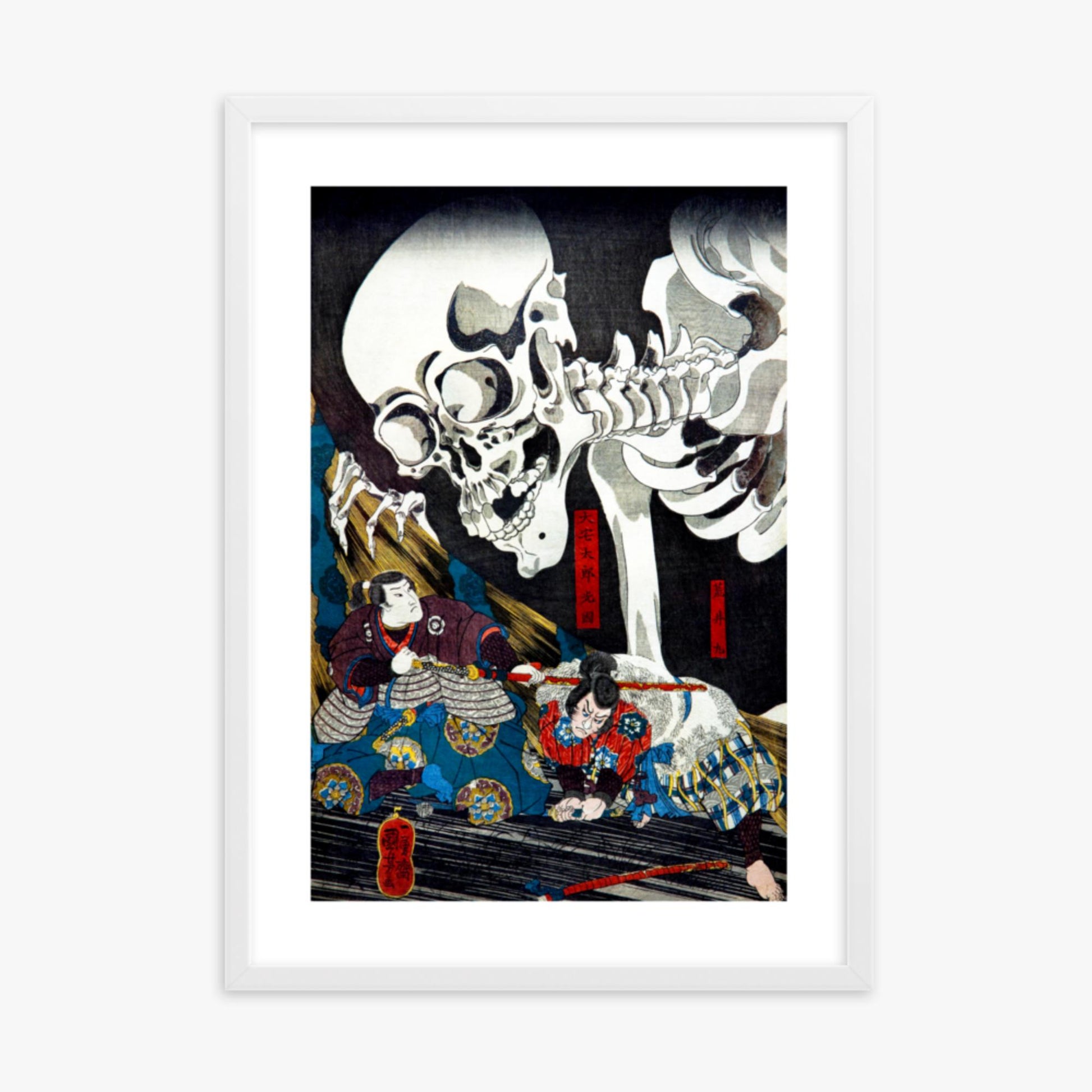 Utagawa Kuniyoshi: Princess Takiyasha Calling up a Monstruous Skeleton Specter at the Old Palace in Sōma - 50x70 cm Poster With White Frame