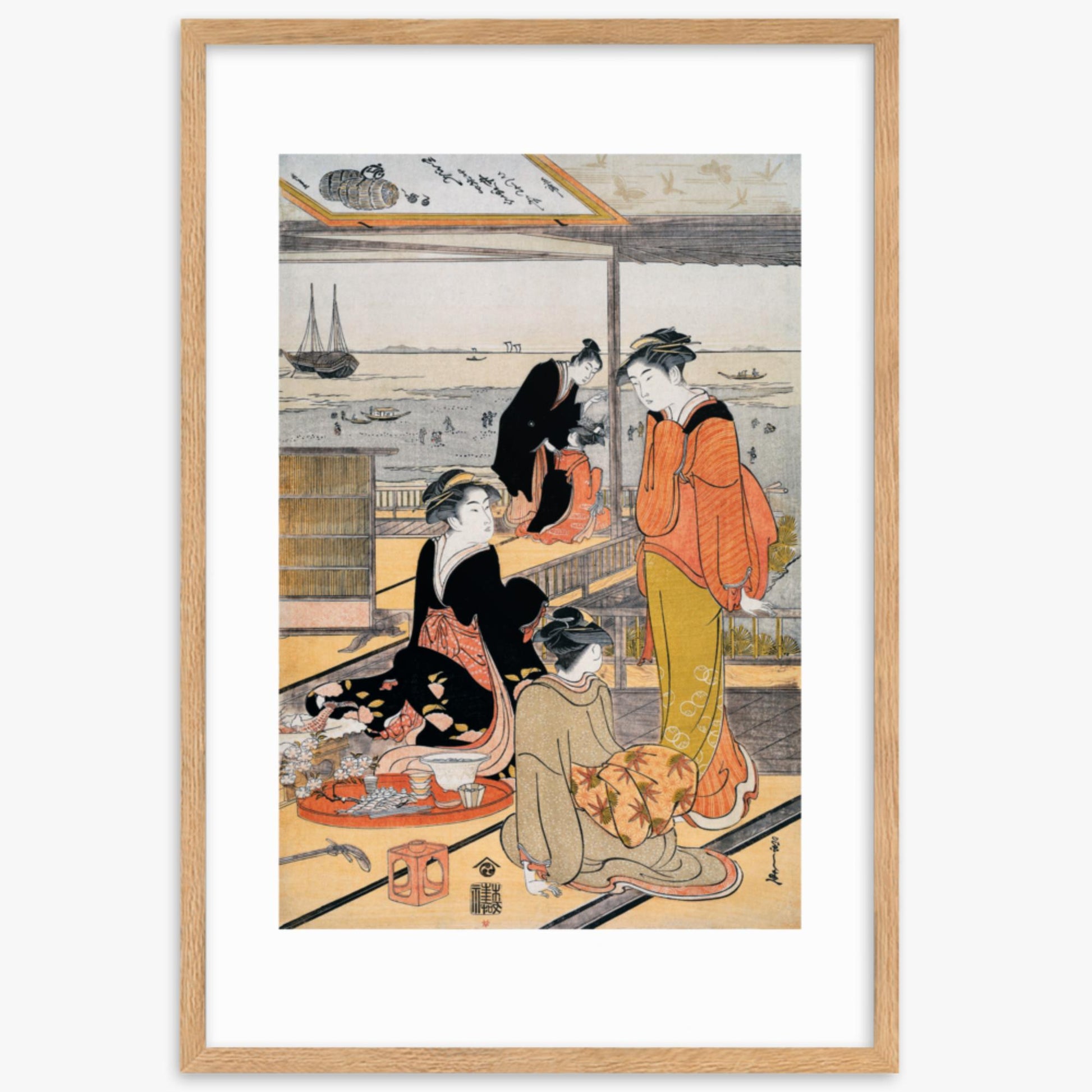 Eishi Chobunsai: Teahouse at the Shinagawa Bay - 61x91 cm Poster With Oak Frame