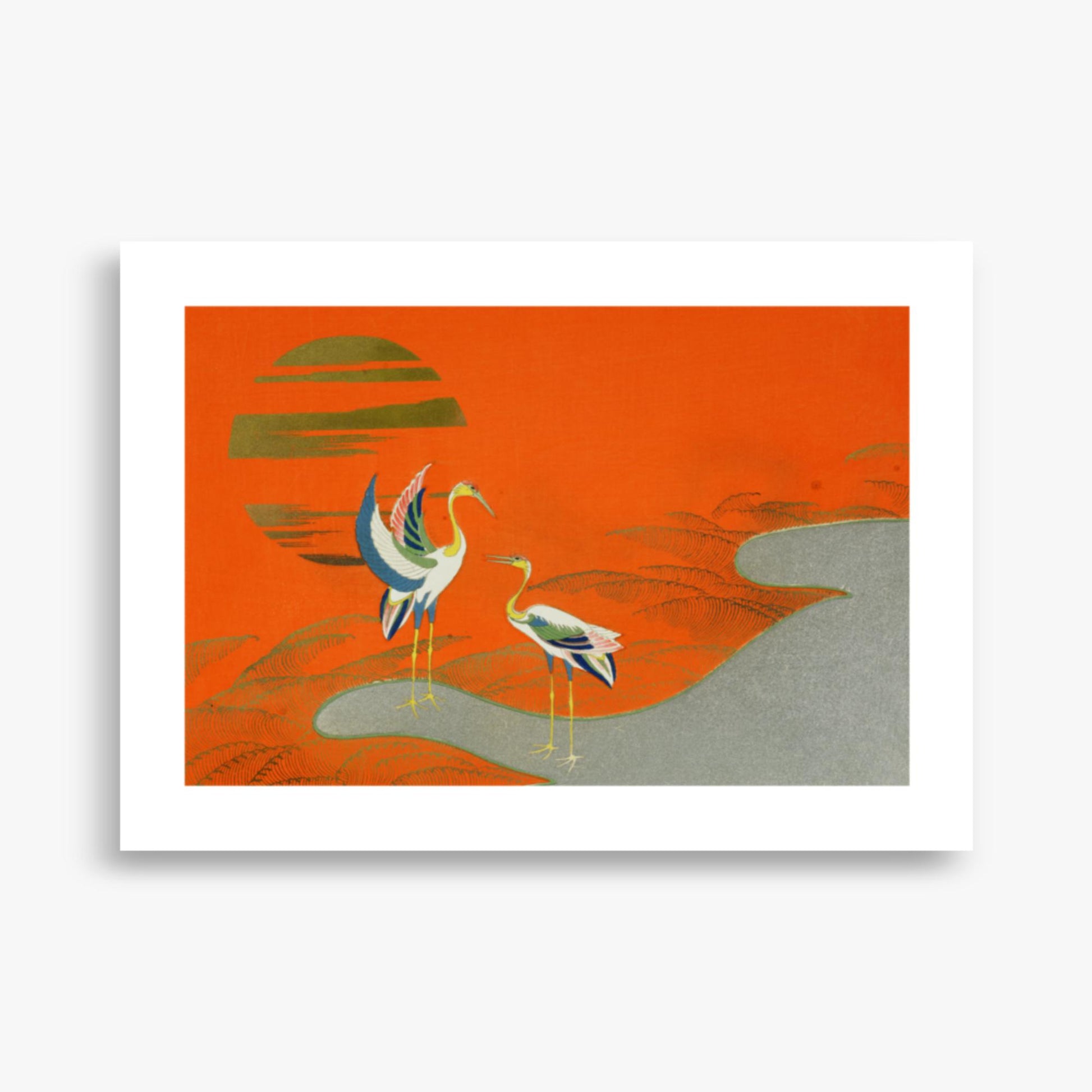 Kamisaka Sekka: Birds at sunset on the lake - 50x70 cm Poster