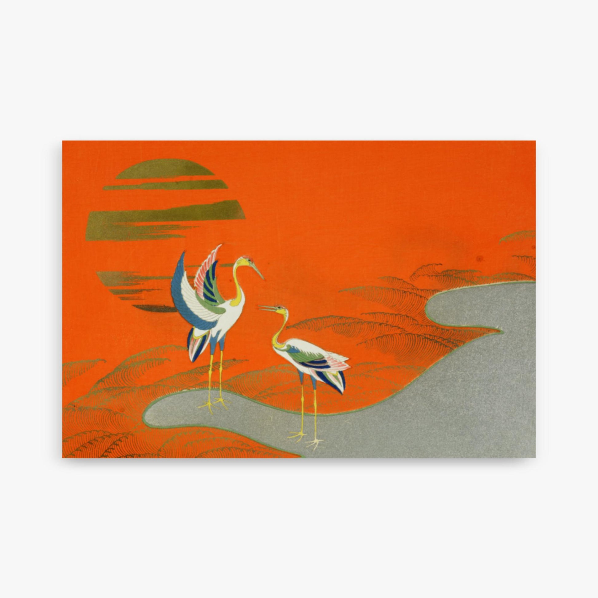 Kamisaka Sekka: Birds at sunset on the lake - 61x91 cm Poster