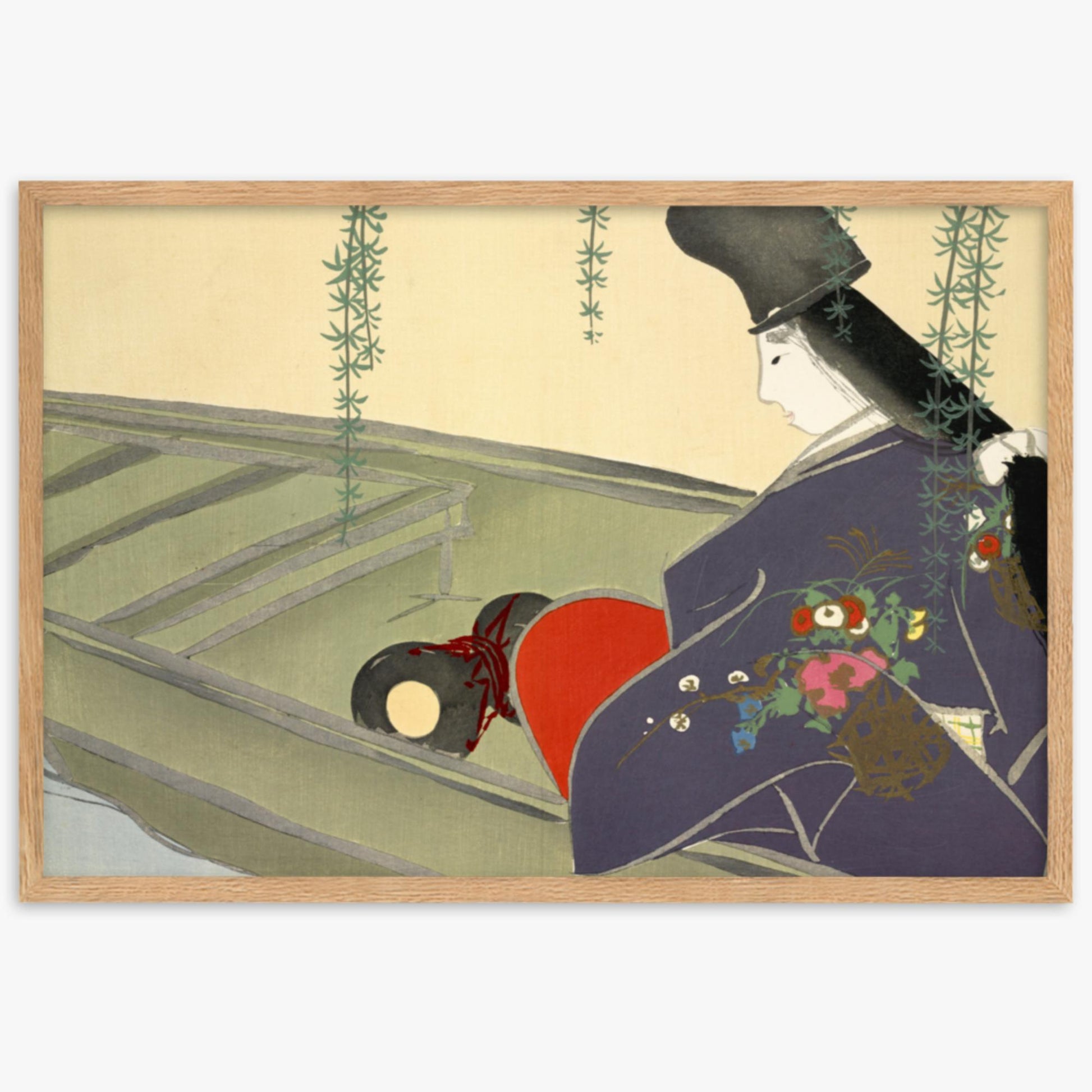 Kamisaka Sekka: Asazuma-bune, from Momoyo-gusa - 61x91 cm Poster With Oak Frame