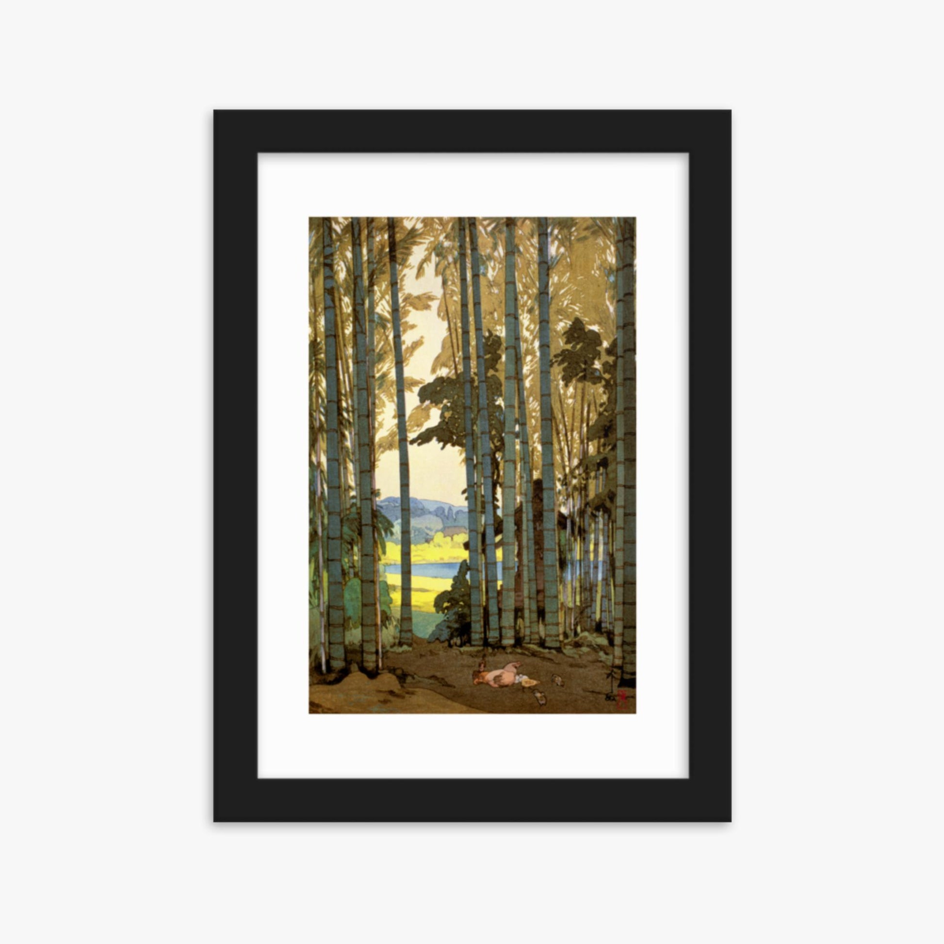 Hiroshi Yoshida: Hens in the bamboo wood - 21x30 cm Poster With Black Frame