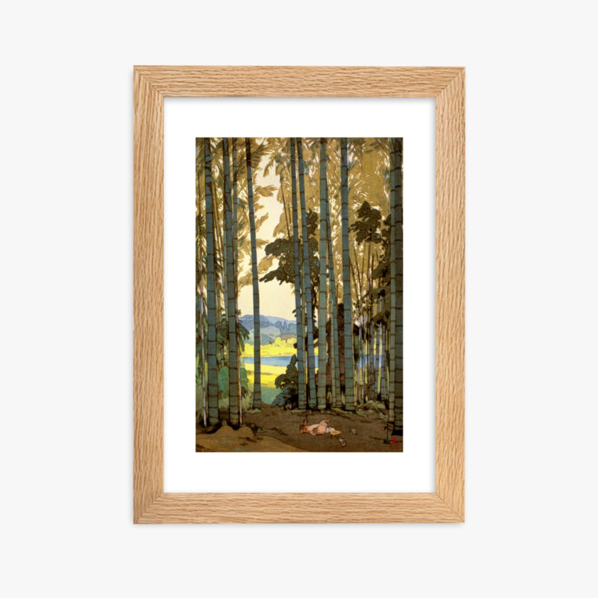 Hiroshi Yoshida: Hens in the bamboo wood - 21x30 cm Poster With Oak Frame