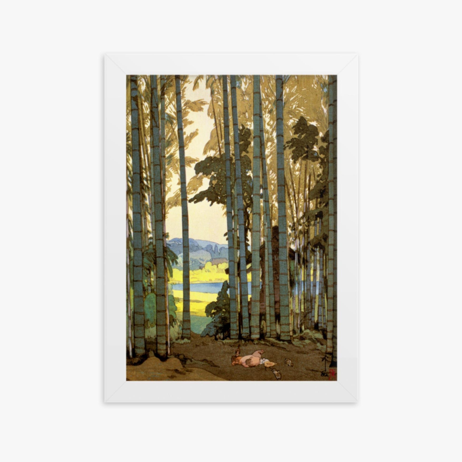 Hiroshi Yoshida: Hens in the bamboo wood - 21x30 cm Poster With White Frame