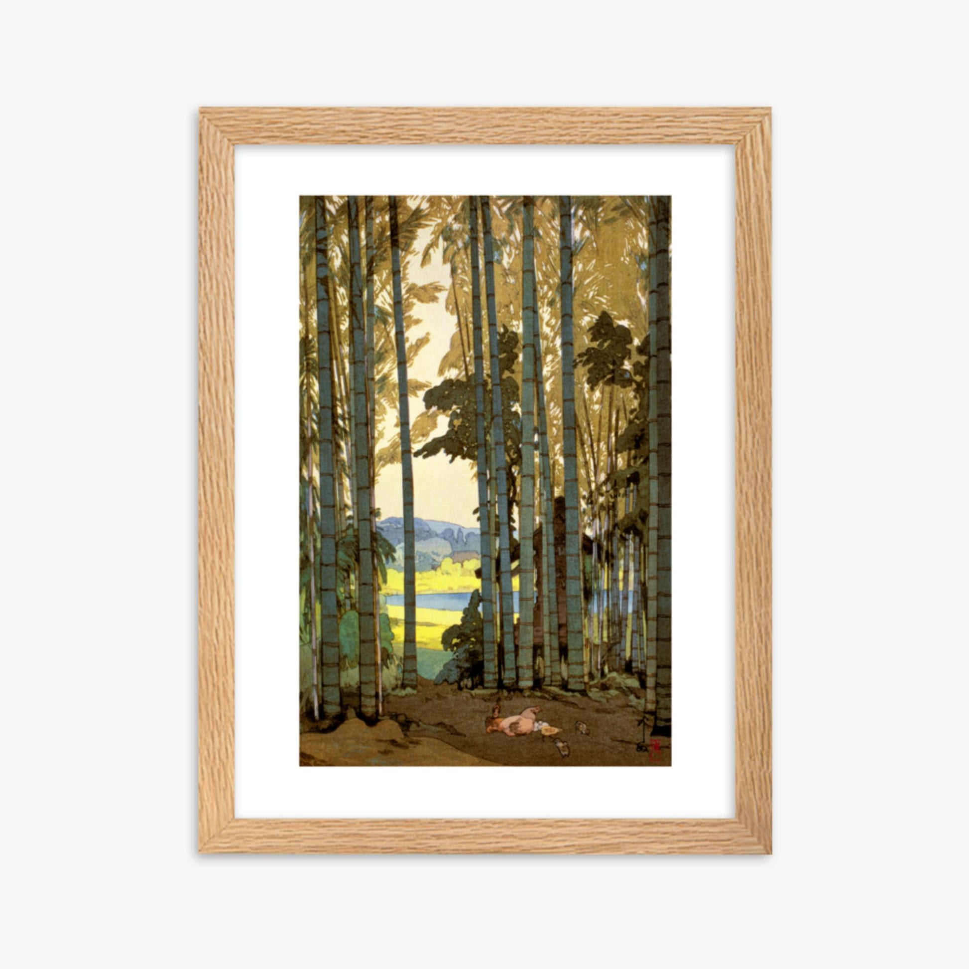 Hiroshi Yoshida: Hens in the bamboo wood - 30x40 cm Poster With Oak Frame