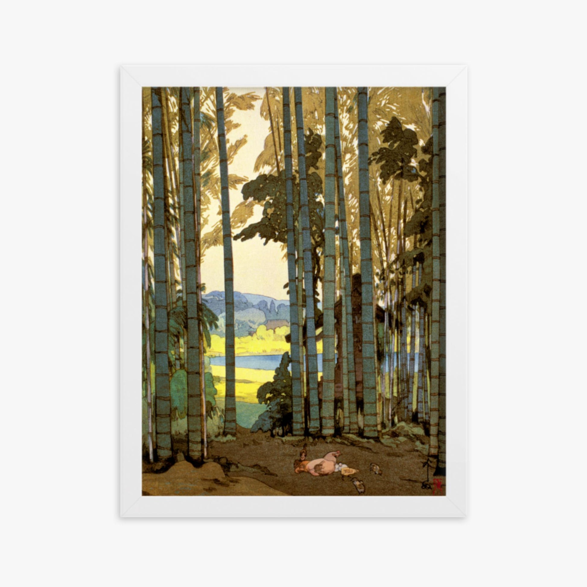 Hiroshi Yoshida: Hens in the bamboo wood - 30x40 cm Poster With White Frame