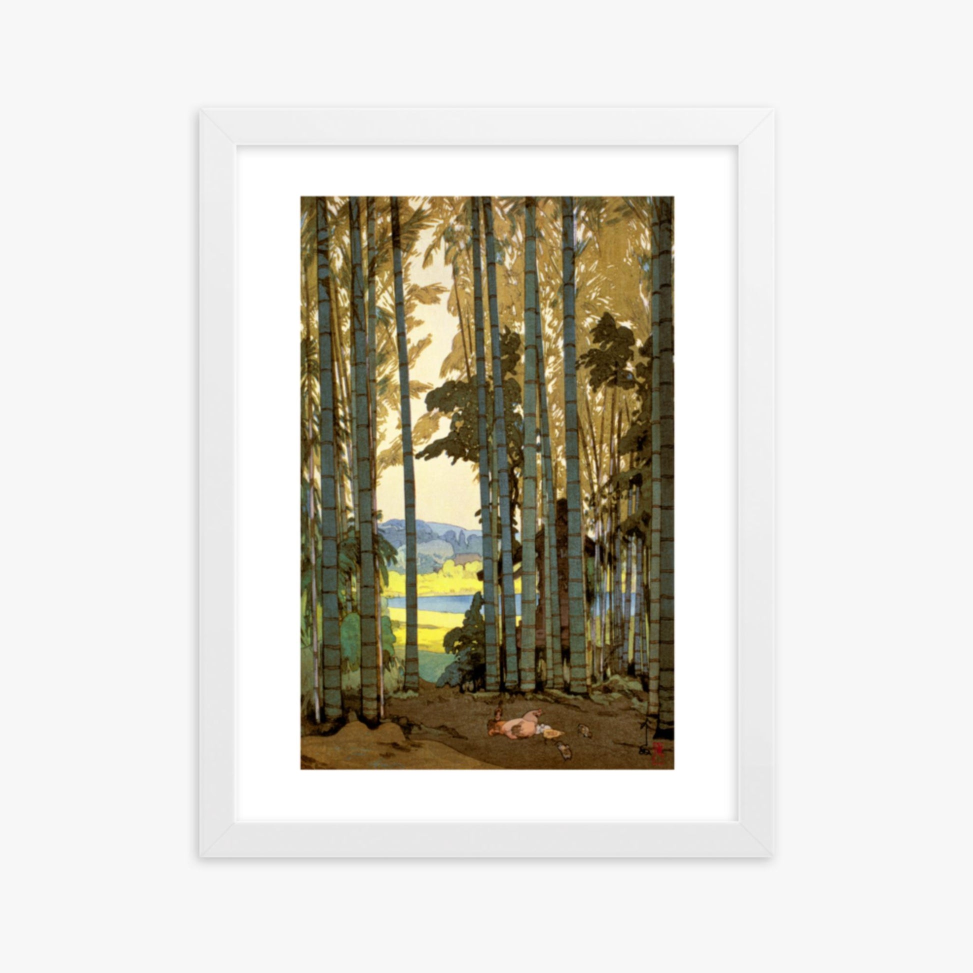 Hiroshi Yoshida: Hens in the bamboo wood - 30x40 cm Poster With White Frame