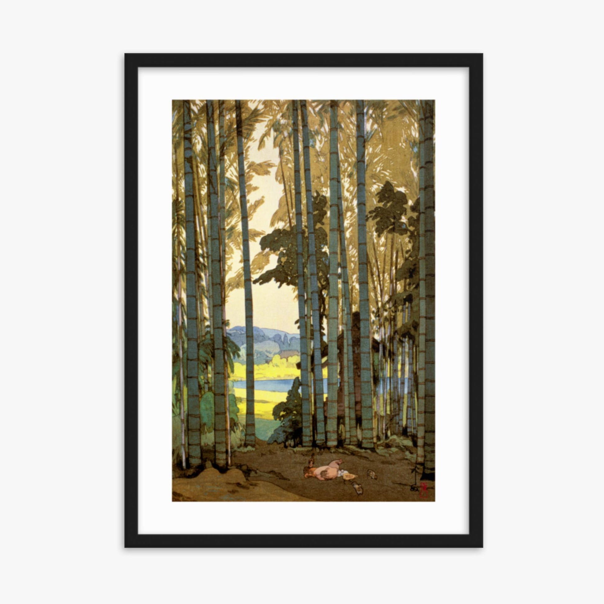 Hiroshi Yoshida: Hens in the bamboo wood - 50x70 cm Poster With Black Frame