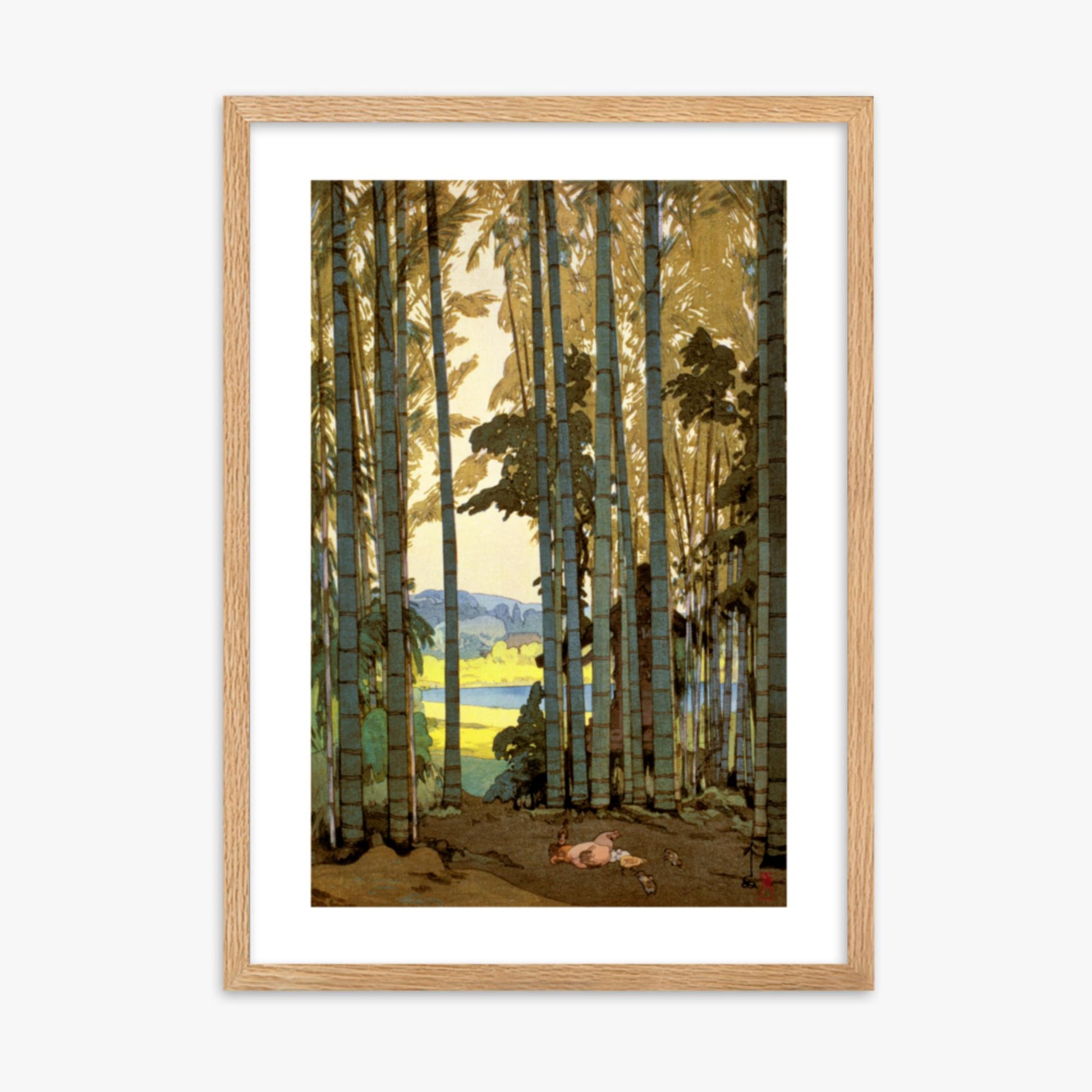 Hiroshi Yoshida: Hens in the bamboo wood - 50x70 cm Poster With Oak Frame