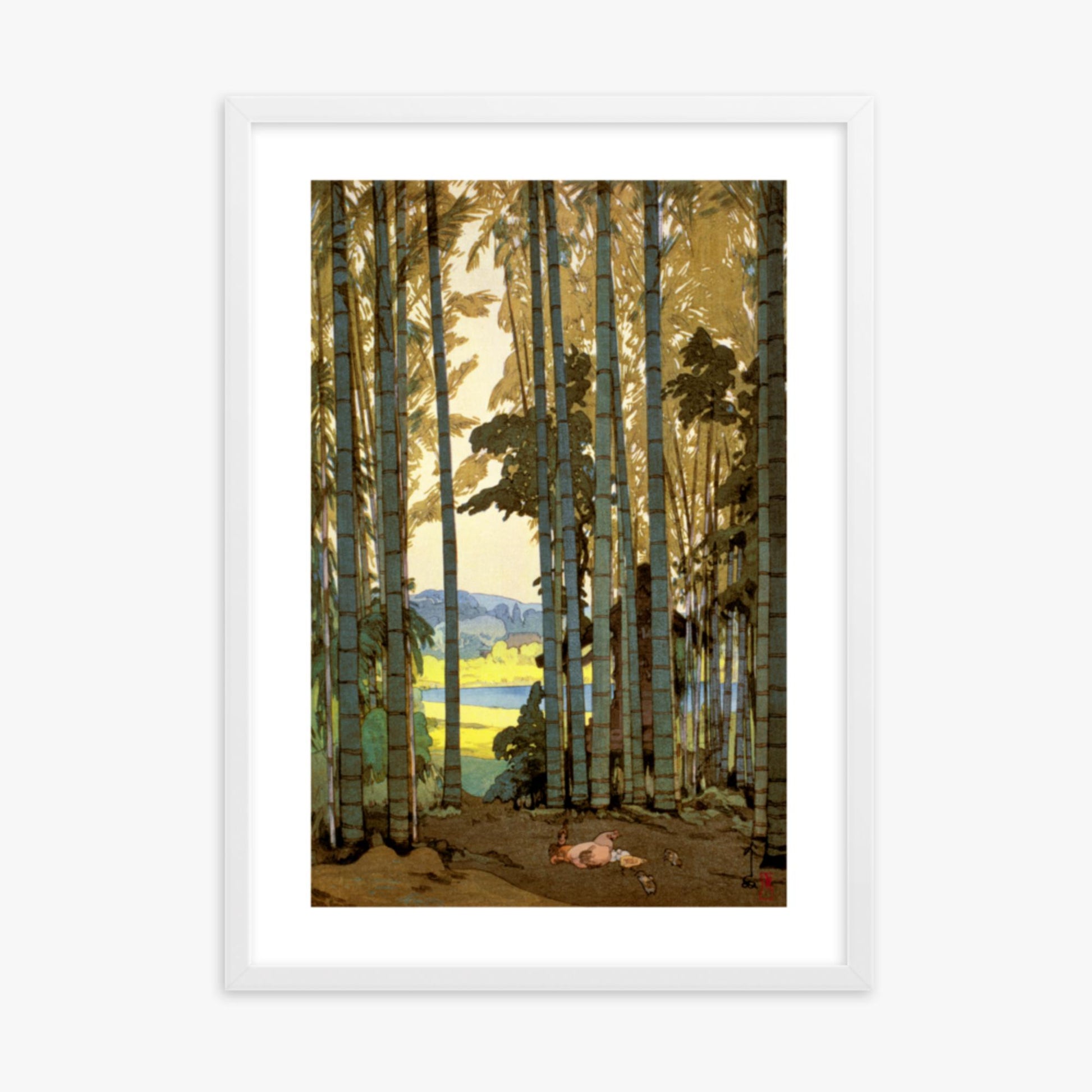 Hiroshi Yoshida: Hens in the bamboo wood - 50x70 cm Poster With White Frame