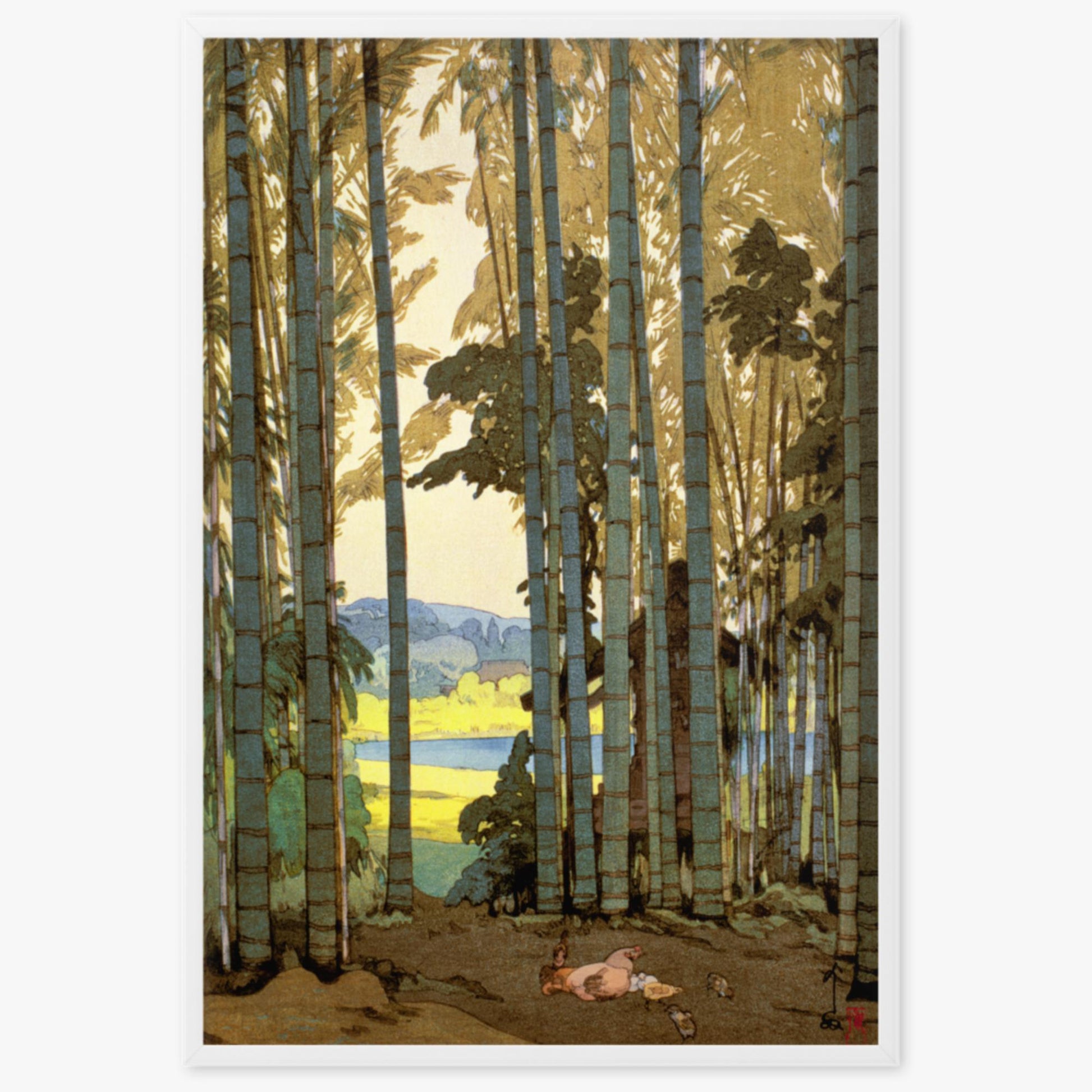 Hiroshi Yoshida: Hens in the bamboo wood - 61x91 cm Poster With White Frame