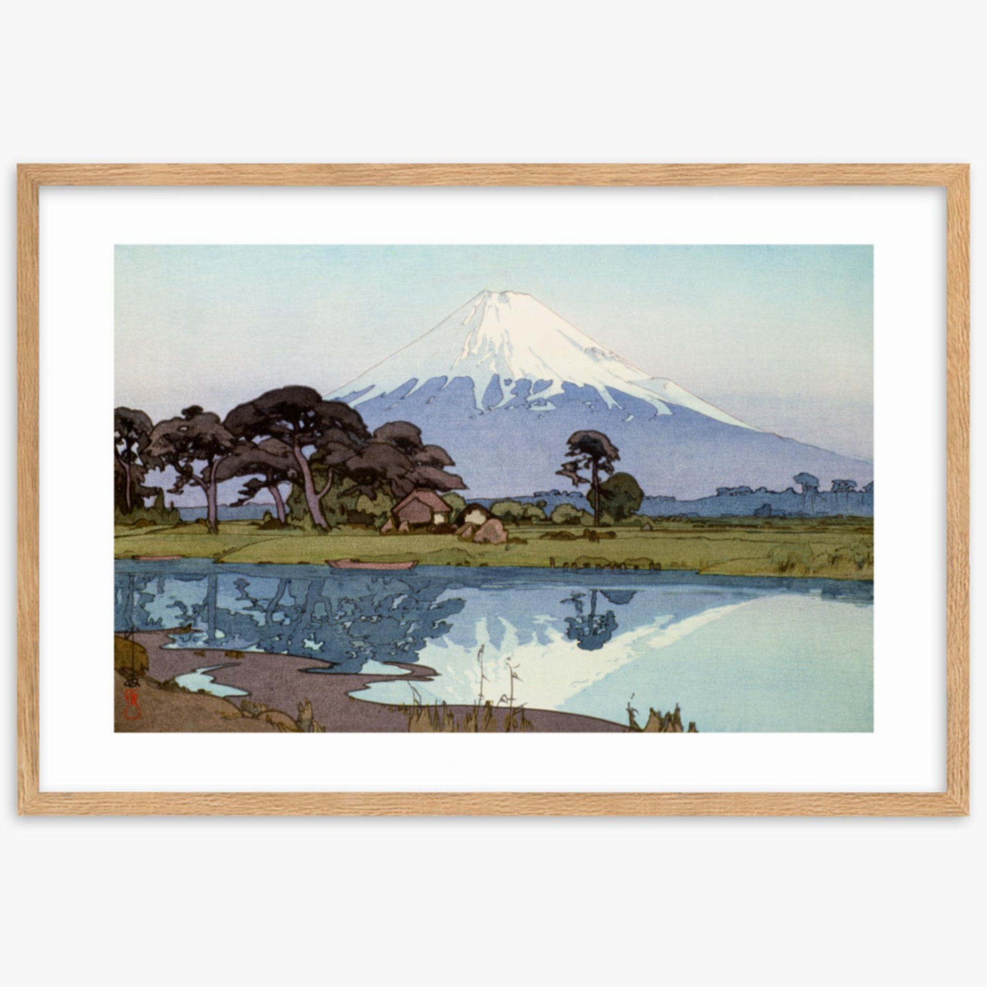 Hiroshi Yoshida: The lake at Suzakawa - 61x91 cm Poster With Oak Frame