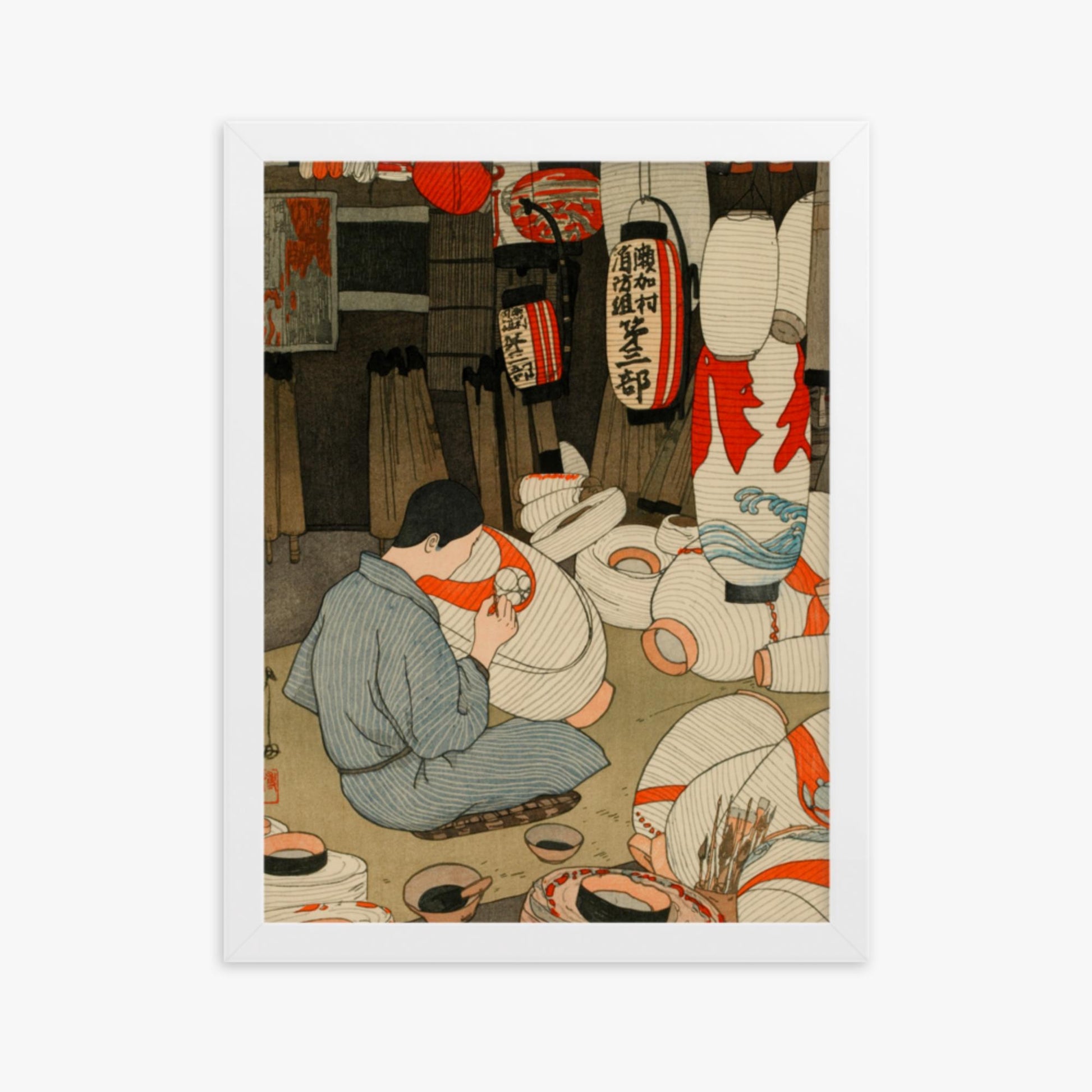 Hiroshi Yoshida: Lantern Maker - 30x40 cm Poster With White Frame