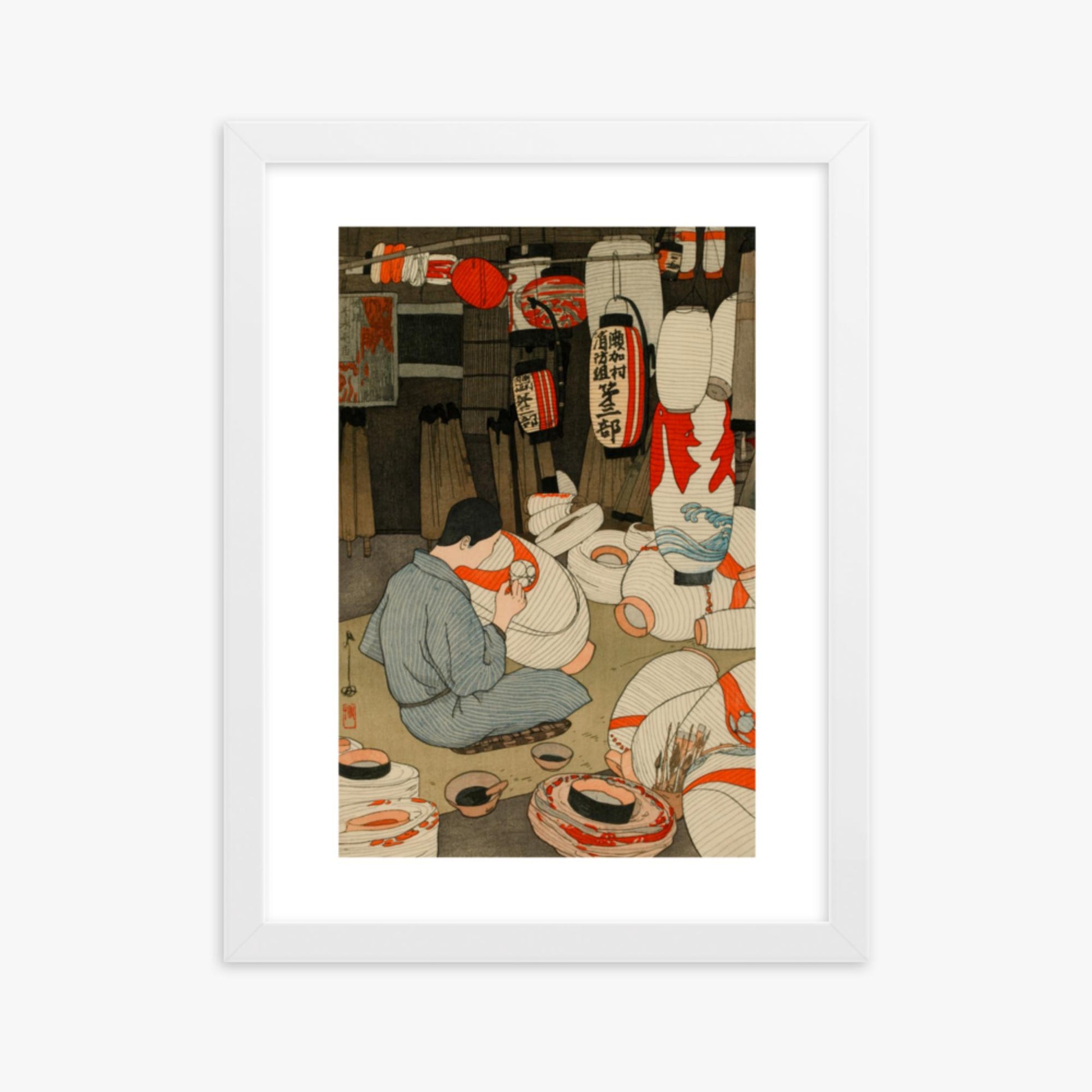 Hiroshi Yoshida: Lantern Maker - 30x40 cm Poster With White Frame