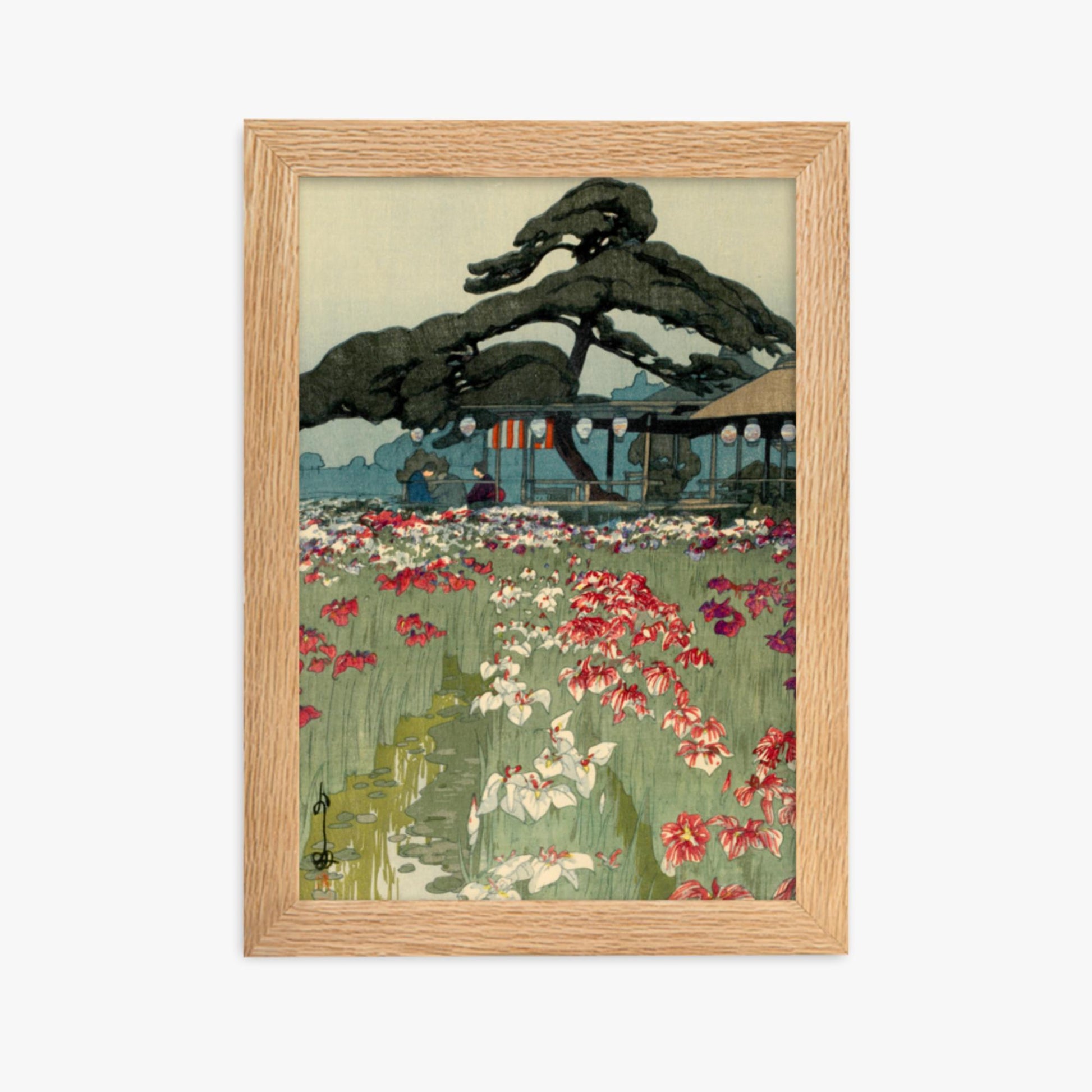 Hiroshi Yoshida: Iris Garden in Horikiri, from the series, Twelve Scenes of Tokyo - 21x30 cm Poster With Oak Frame