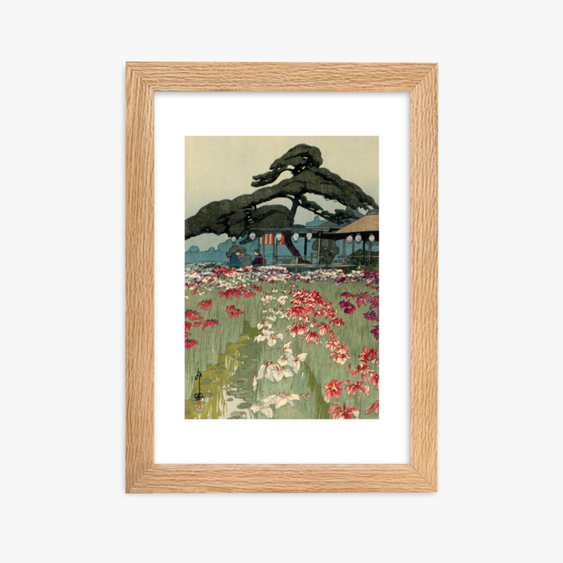 Hiroshi Yoshida: Iris Garden in Horikiri, from the series, Twelve Scenes of Tokyo - 21x30 cm Poster With Oak Frame