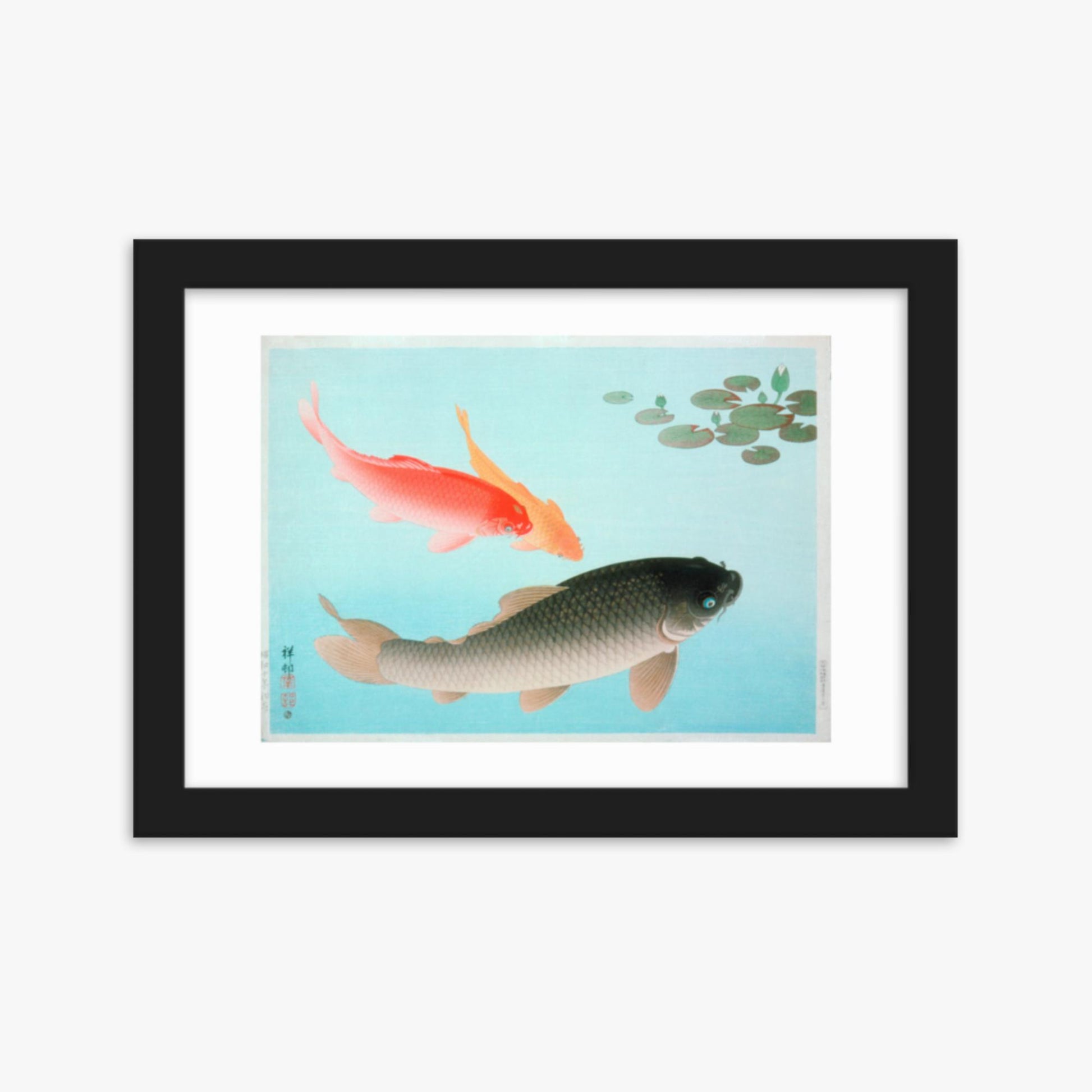 Ohara Koson - Common and Golden Carp 21x30 cm Poster With Black Frame