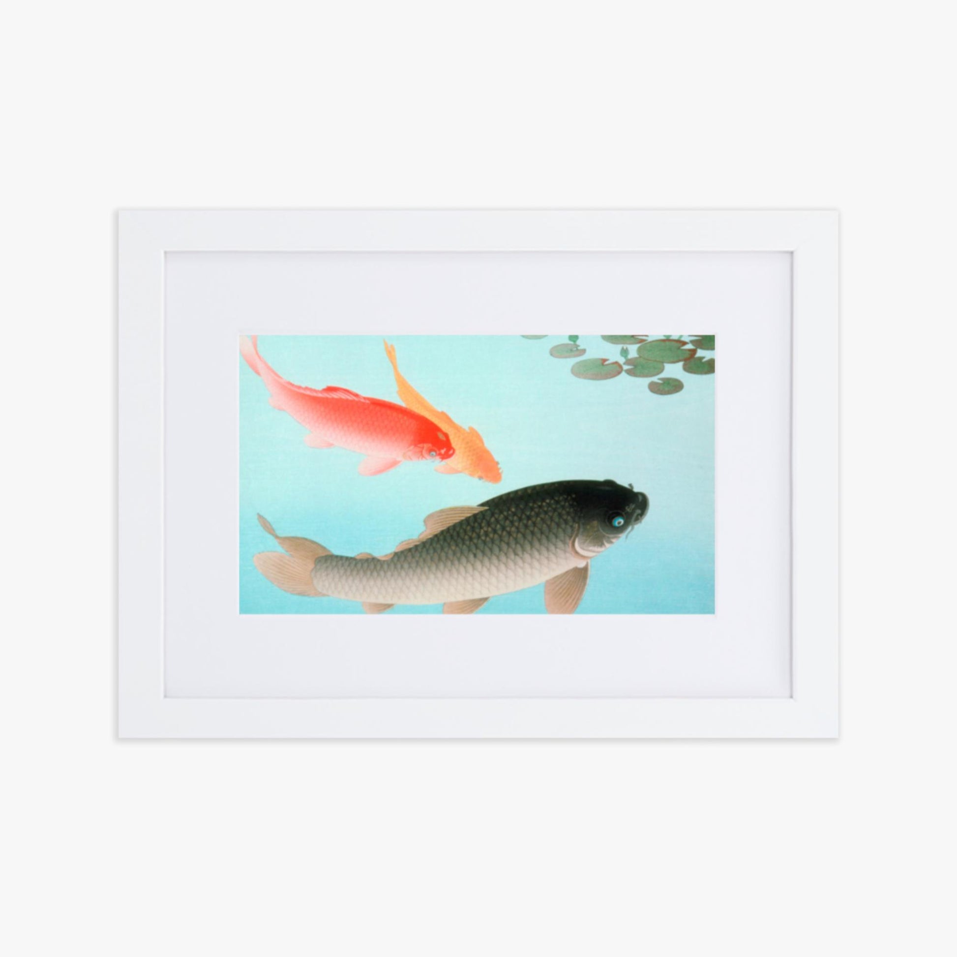 Ohara Koson - Common and Golden Carp 21x30 cm Poster With White Frame