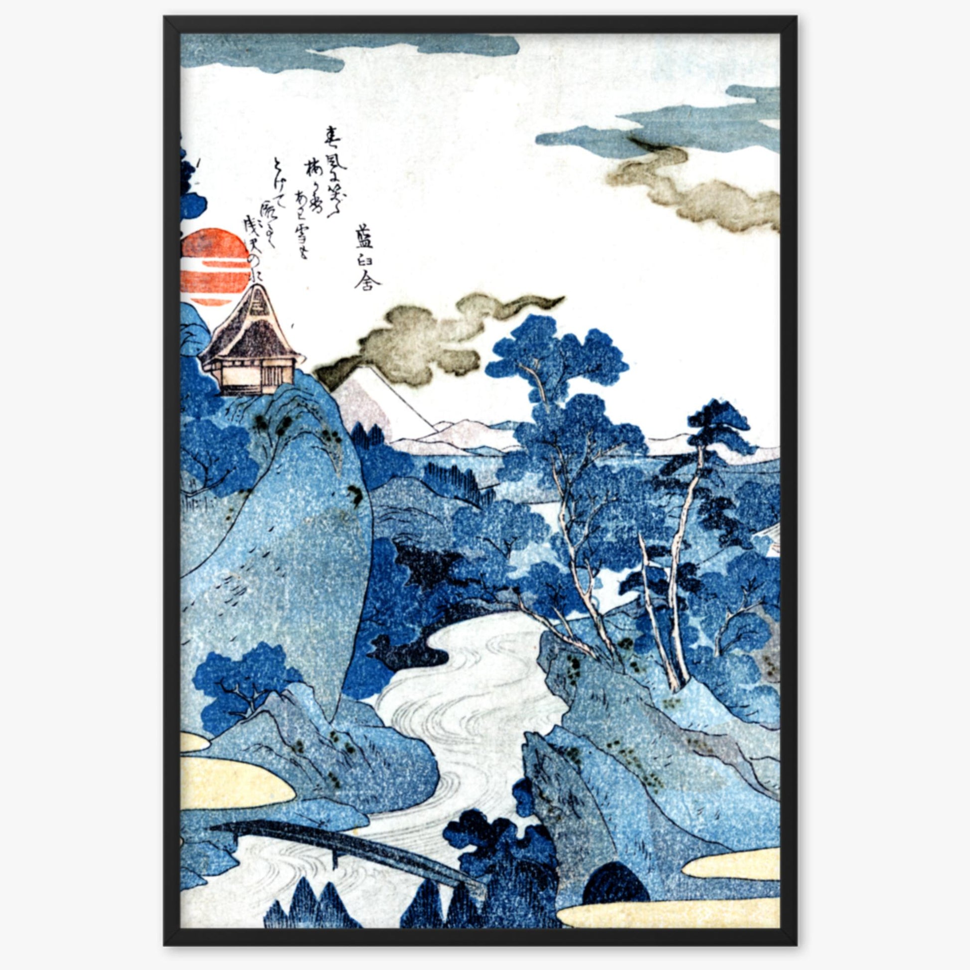 Utagawa Kuniyoshi - An evening view of Fuji 61x91 cm Poster With Black Frame