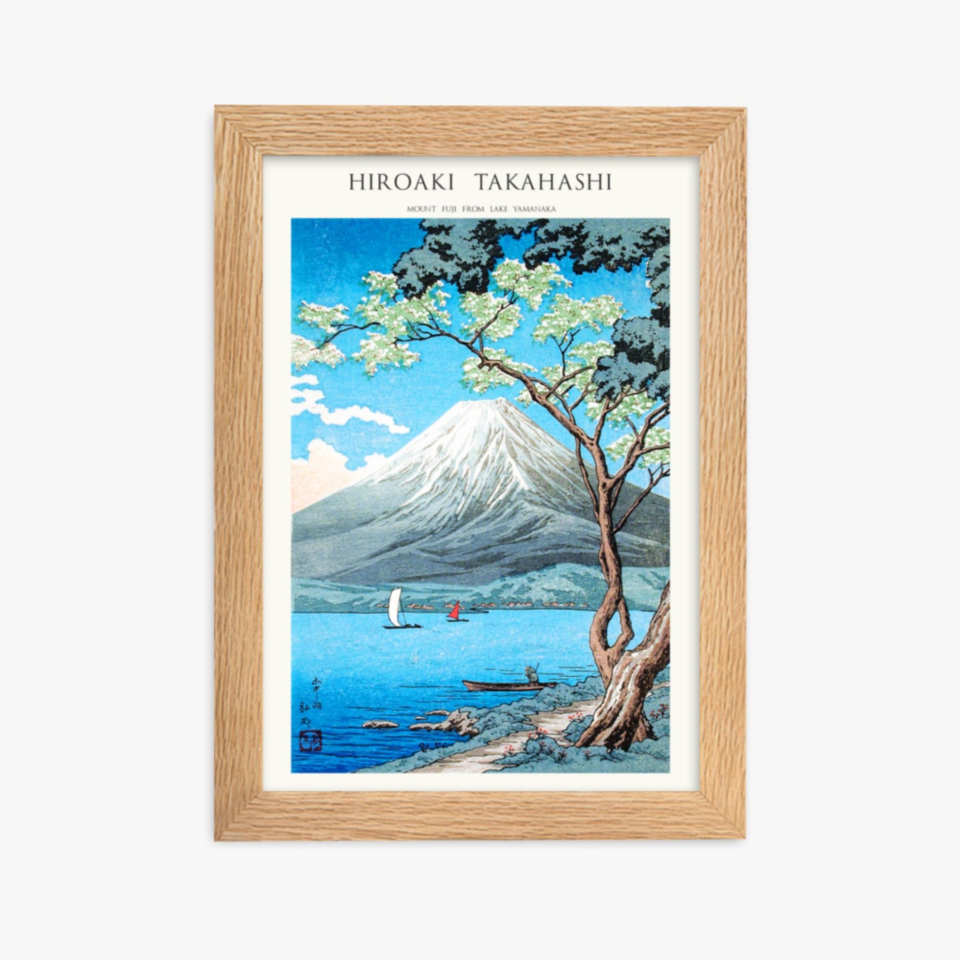 Hiroaki Takahashi - Mount Fuji from Lake Yamanaka - Decoration 21x30 cm Poster With Oak Frame