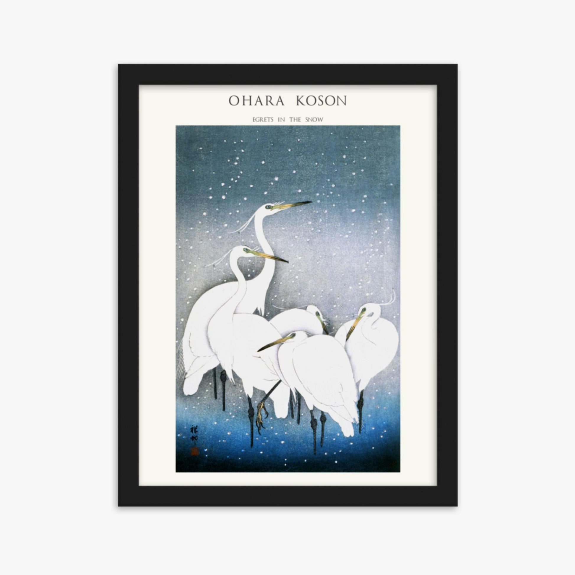 Ohara Koson - Egrets in the Snow - Decoration 30x40 cm Poster With Black Frame