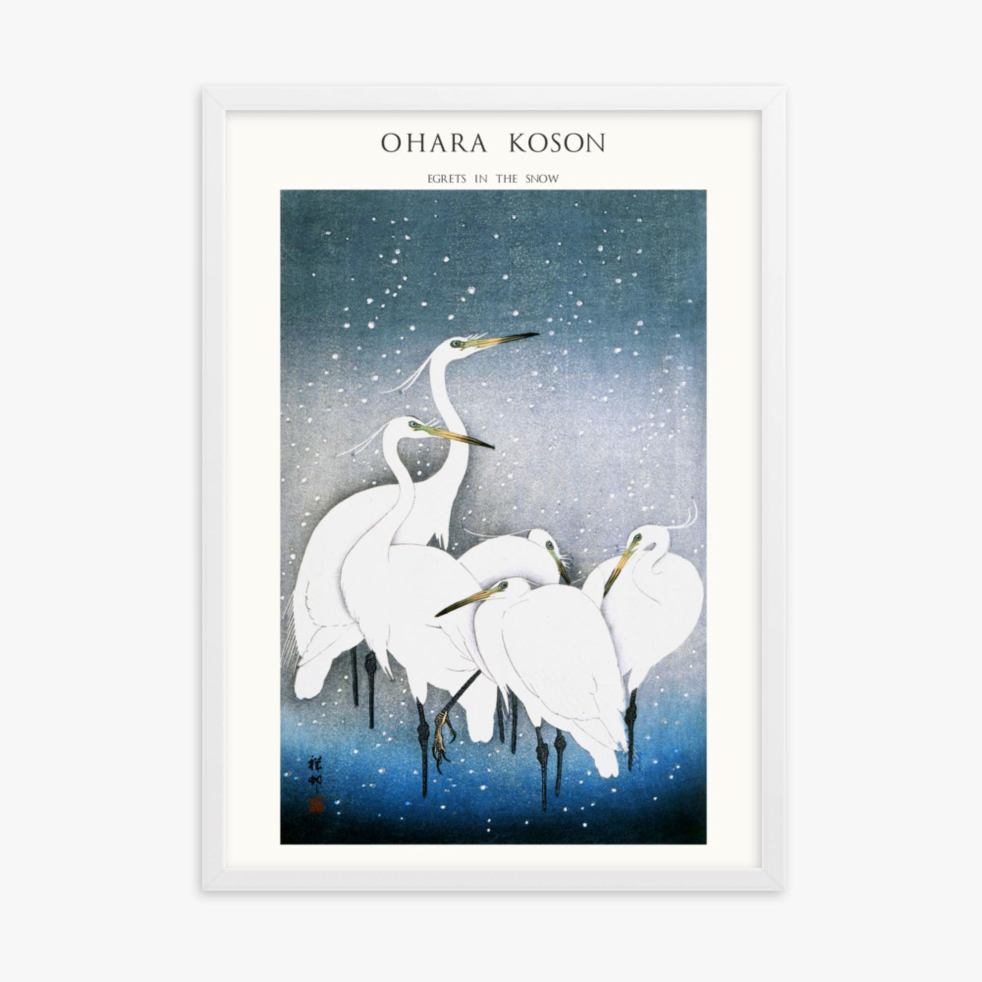 Ohara Koson - Egrets in the Snow - Decoration 50x70 cm Poster With White Frame