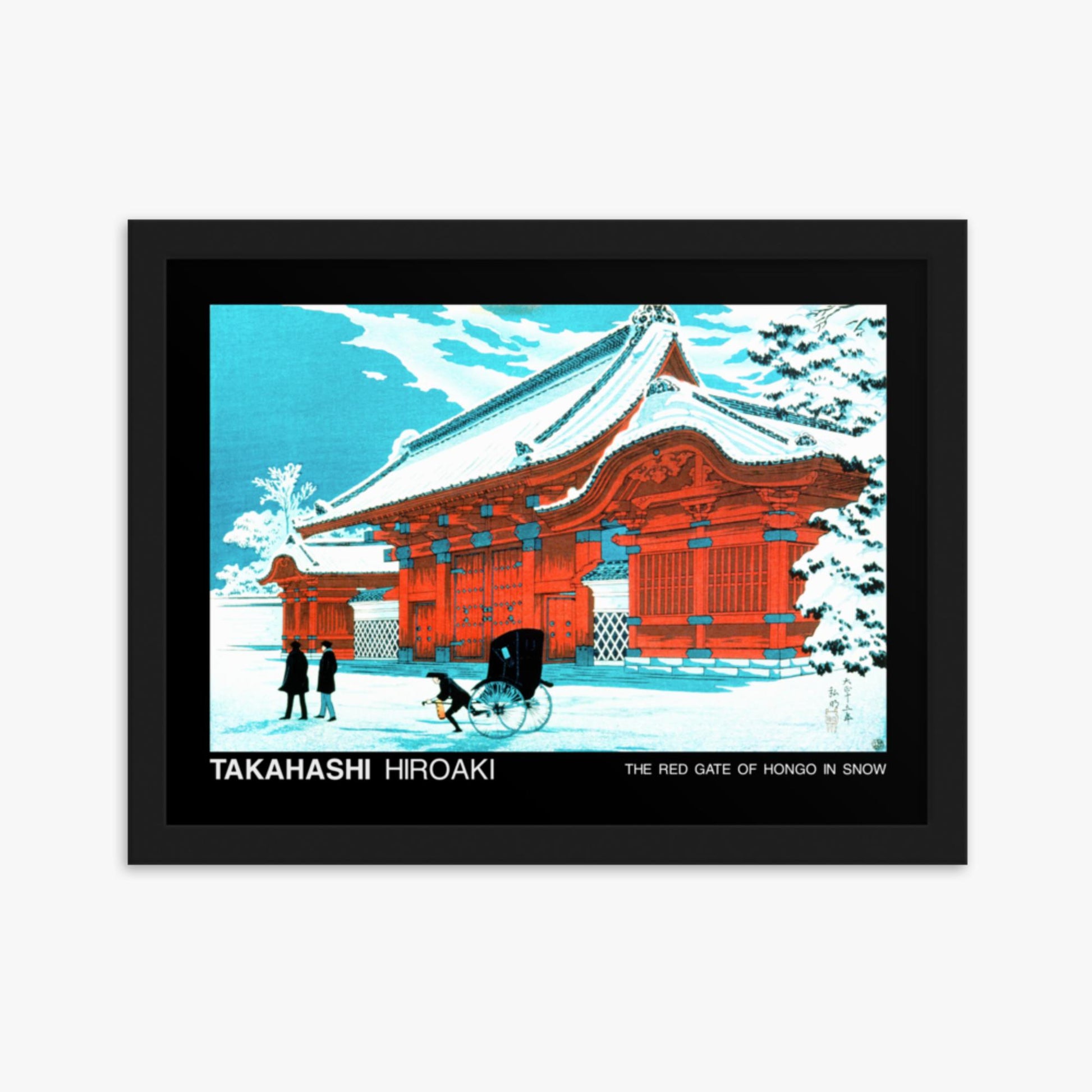 Hiroaki Takahashi - The Red Gate of Hongo in Snow - Decoration 30x40 cm Poster With Black Frame