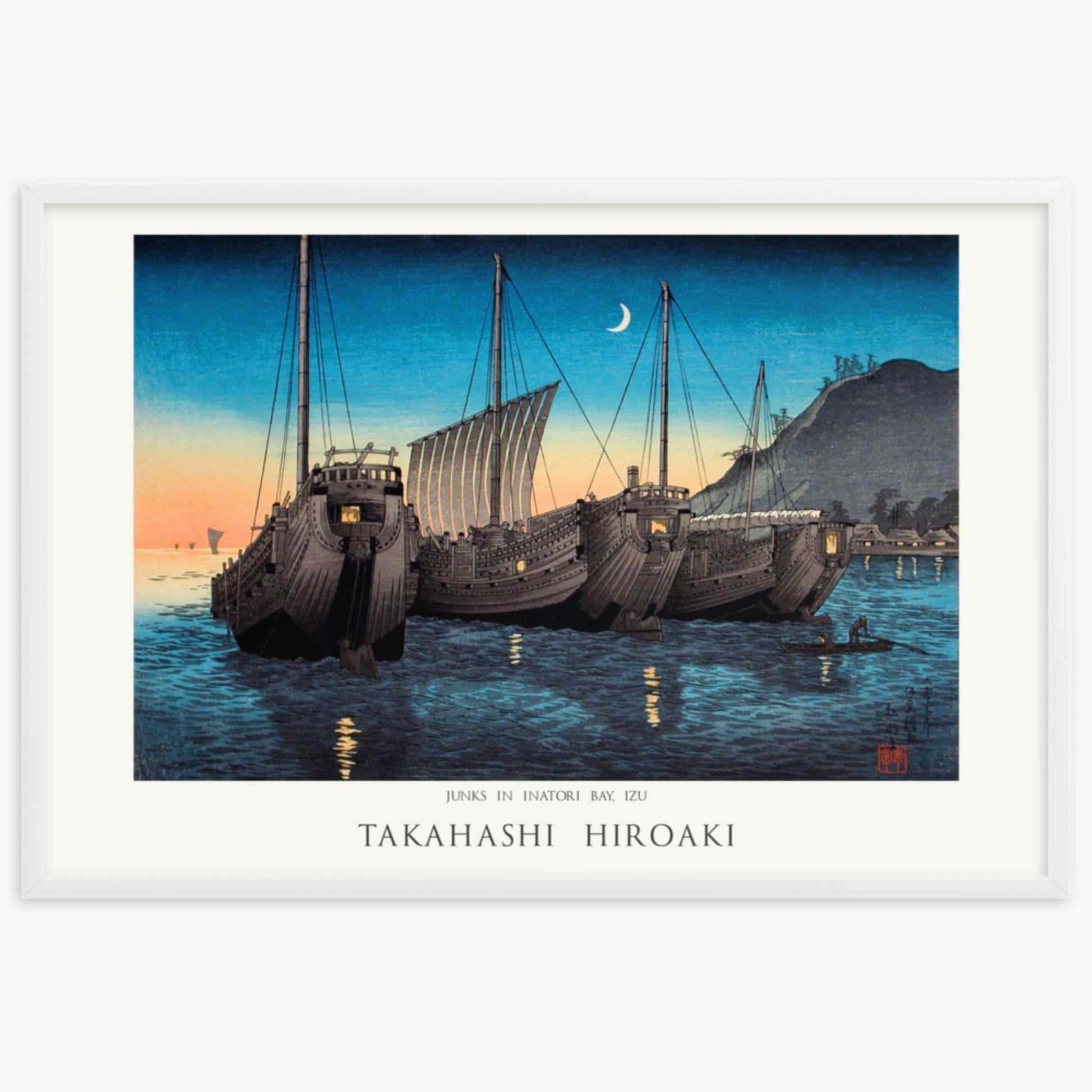 Hiroaki Takahashi - Junks in Inatori Bay, Izu - Decoration 61x91 cm Poster With White Frame