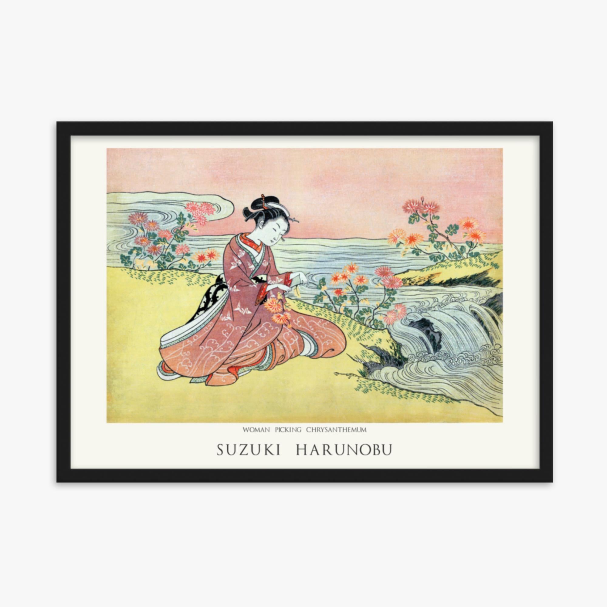 Suzuki Harunobu - Woman Picking Chrysanthemum - Decoration 50x70 cm Poster With Black Frame