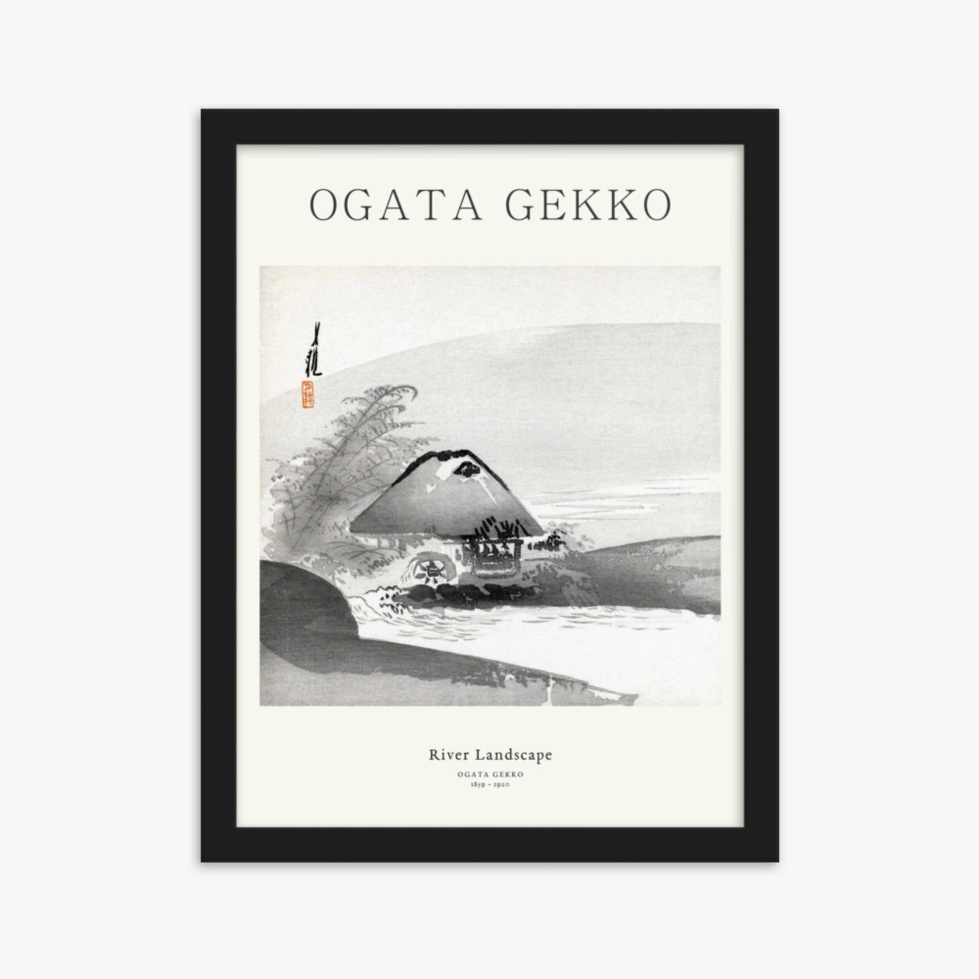 Ogata Gekko - River Landscape - Decoration 30x40 cm Poster With Black Frame