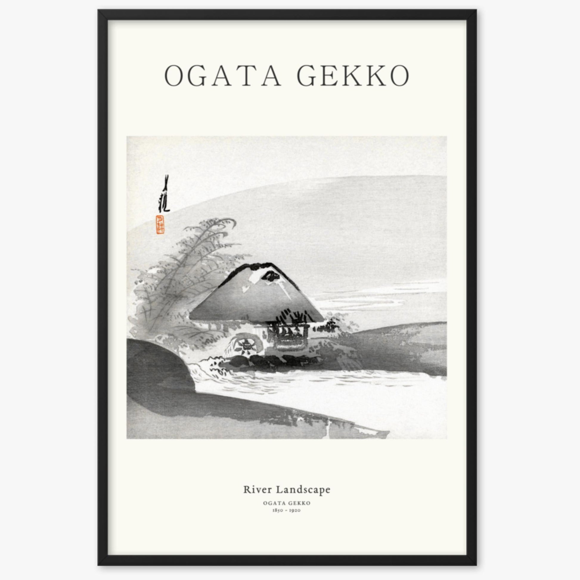 Ogata Gekko - River Landscape - Decoration 61x91 cm Poster With Black Frame