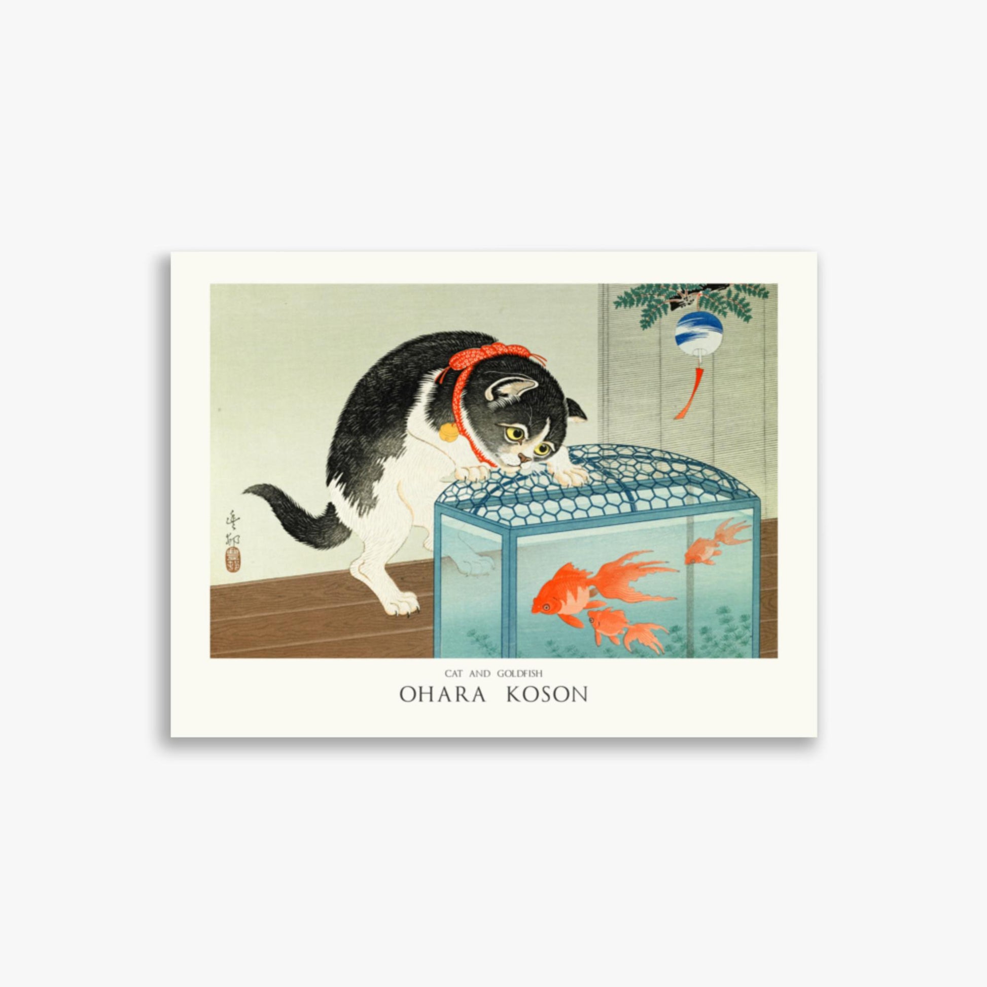 Ohara Koson: Cat and Goldfish - Japandi - 30x40 cm Poster