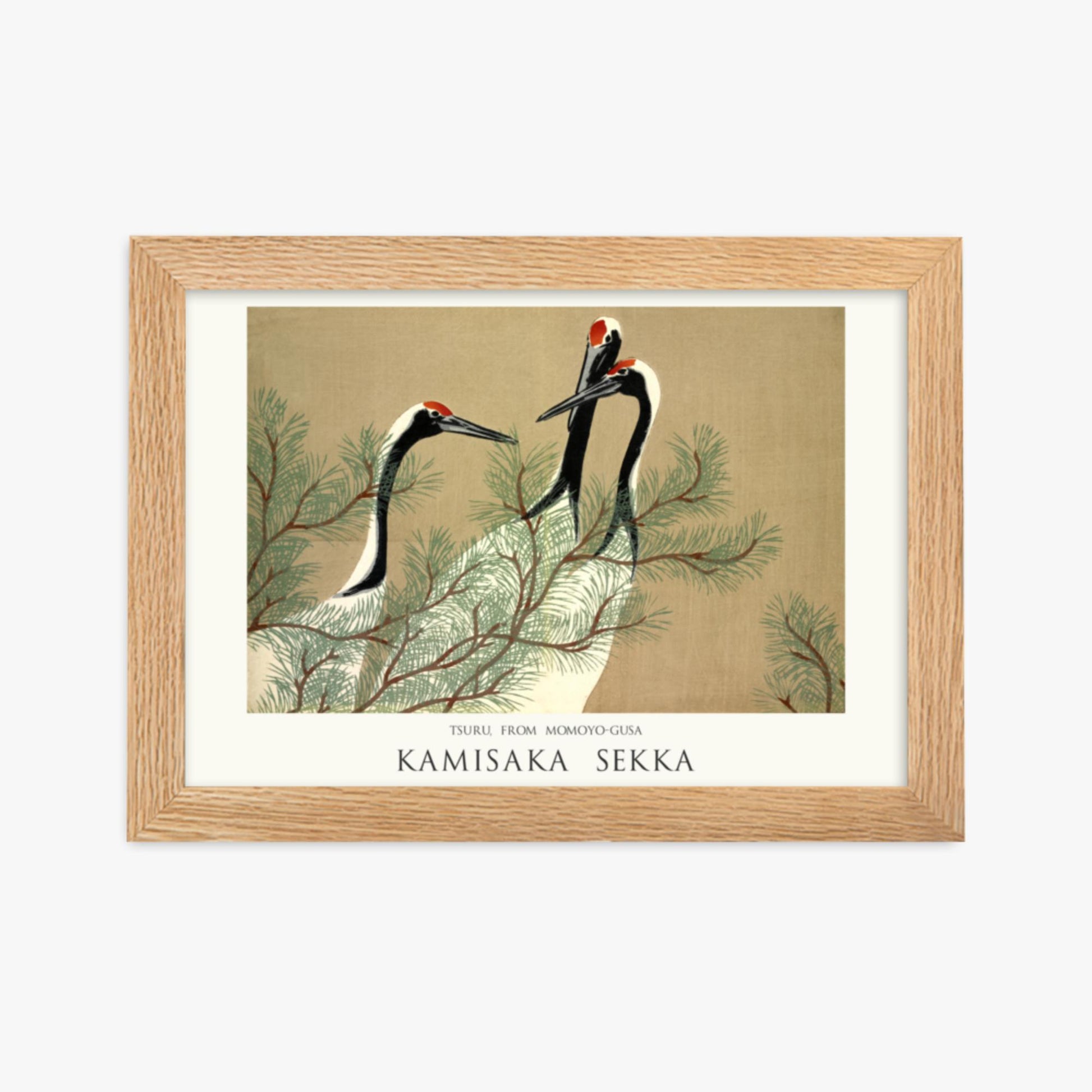 Kamisaka Sekka: Tsuru, from Momoyo-gusa - Japandi - 21x30 cm Poster With Oak Frame