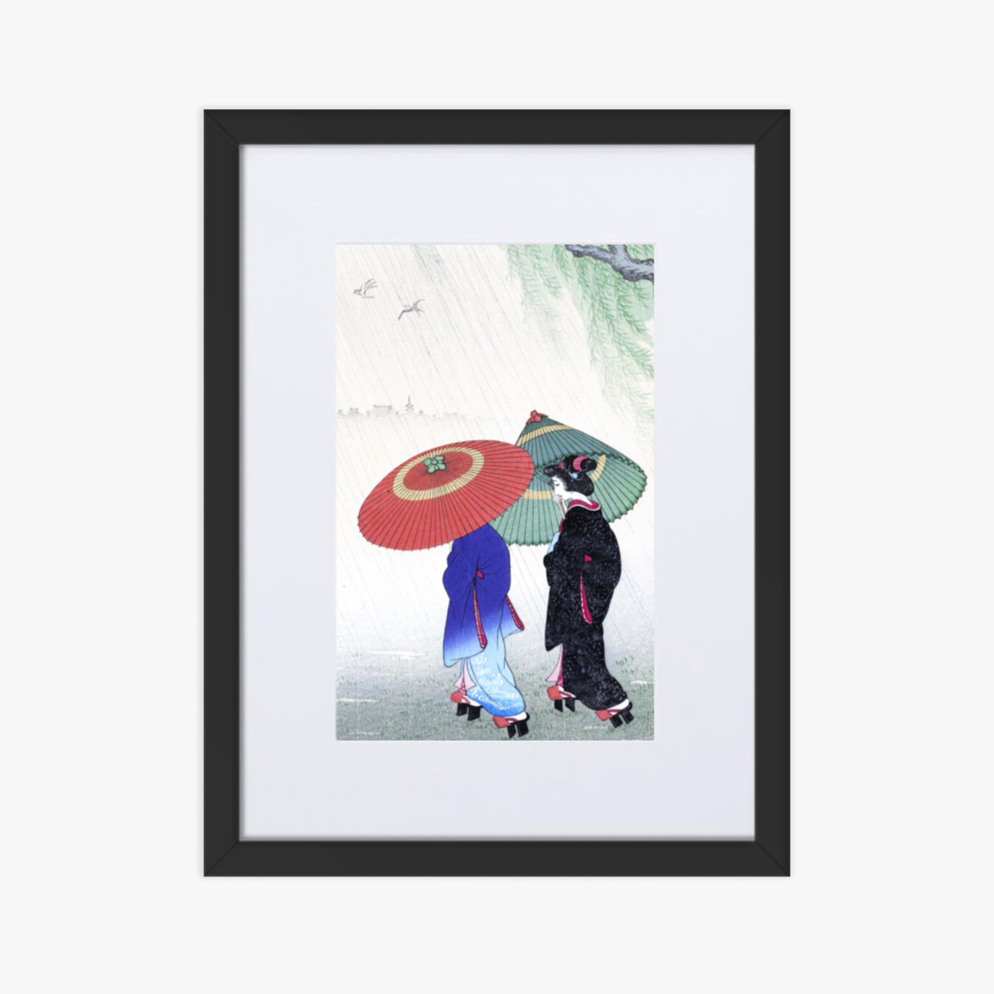 Ohara Koson - Two Women in the Rain 30x40 cm Poster With Black Frame