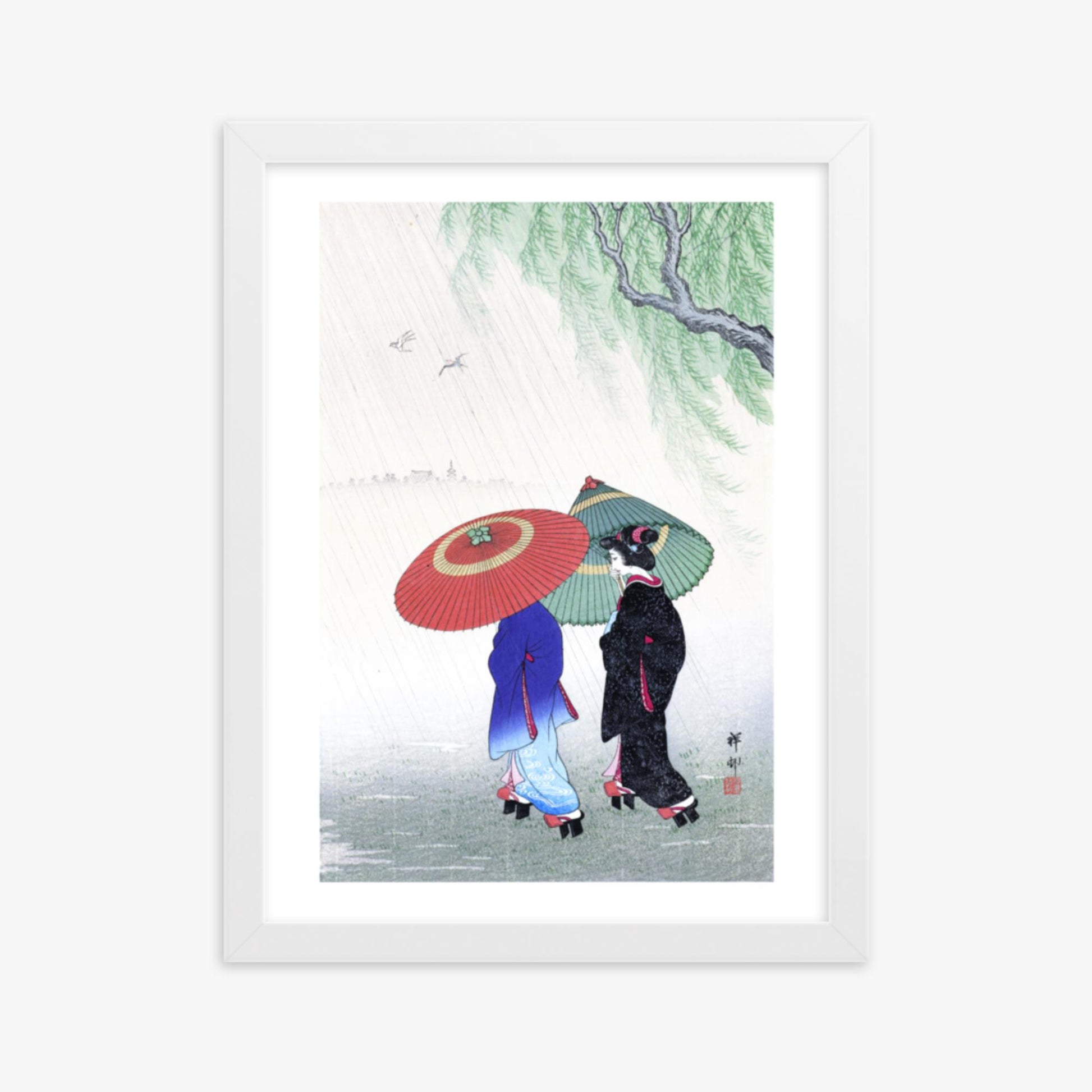 Ohara Koson - Two Women in the Rain 30x40 cm Poster With White Frame