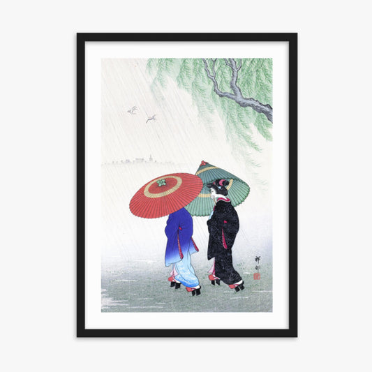 Ohara Koson - Two Women in the Rain 50x70 cm Poster With Black Frame