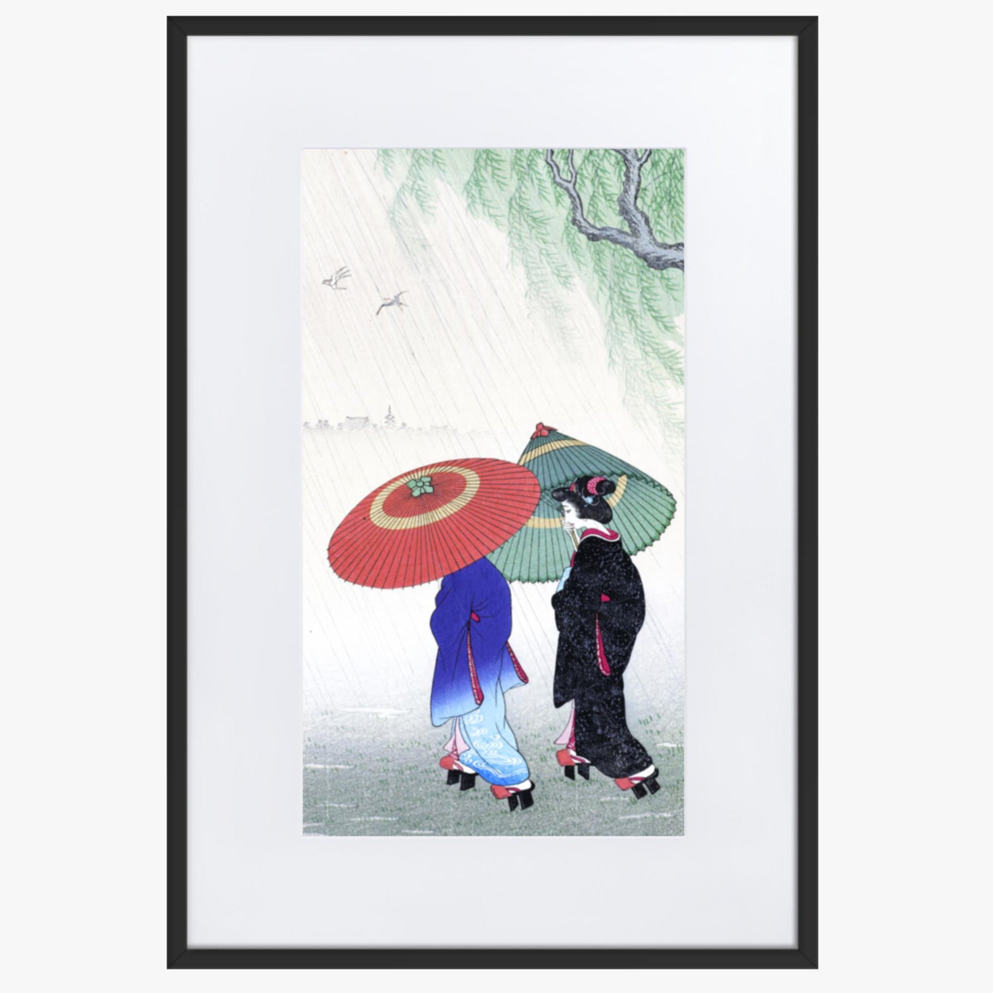 Ohara Koson - Two Women in the Rain 61x91 cm Poster With Black Frame