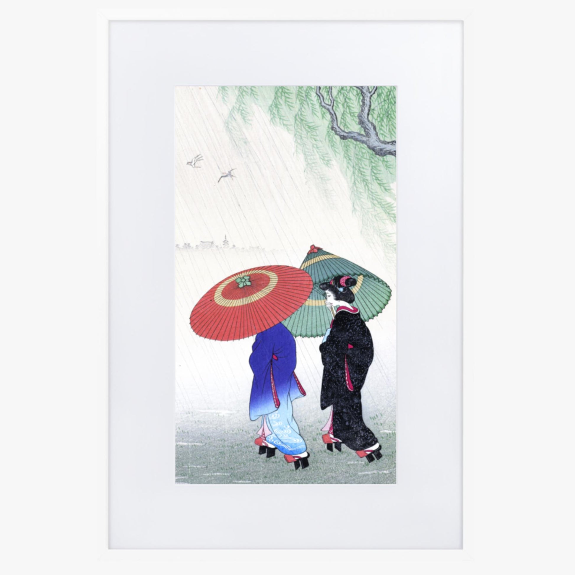 Ohara Koson - Two Women in the Rain 61x91 cm Poster With White Frame