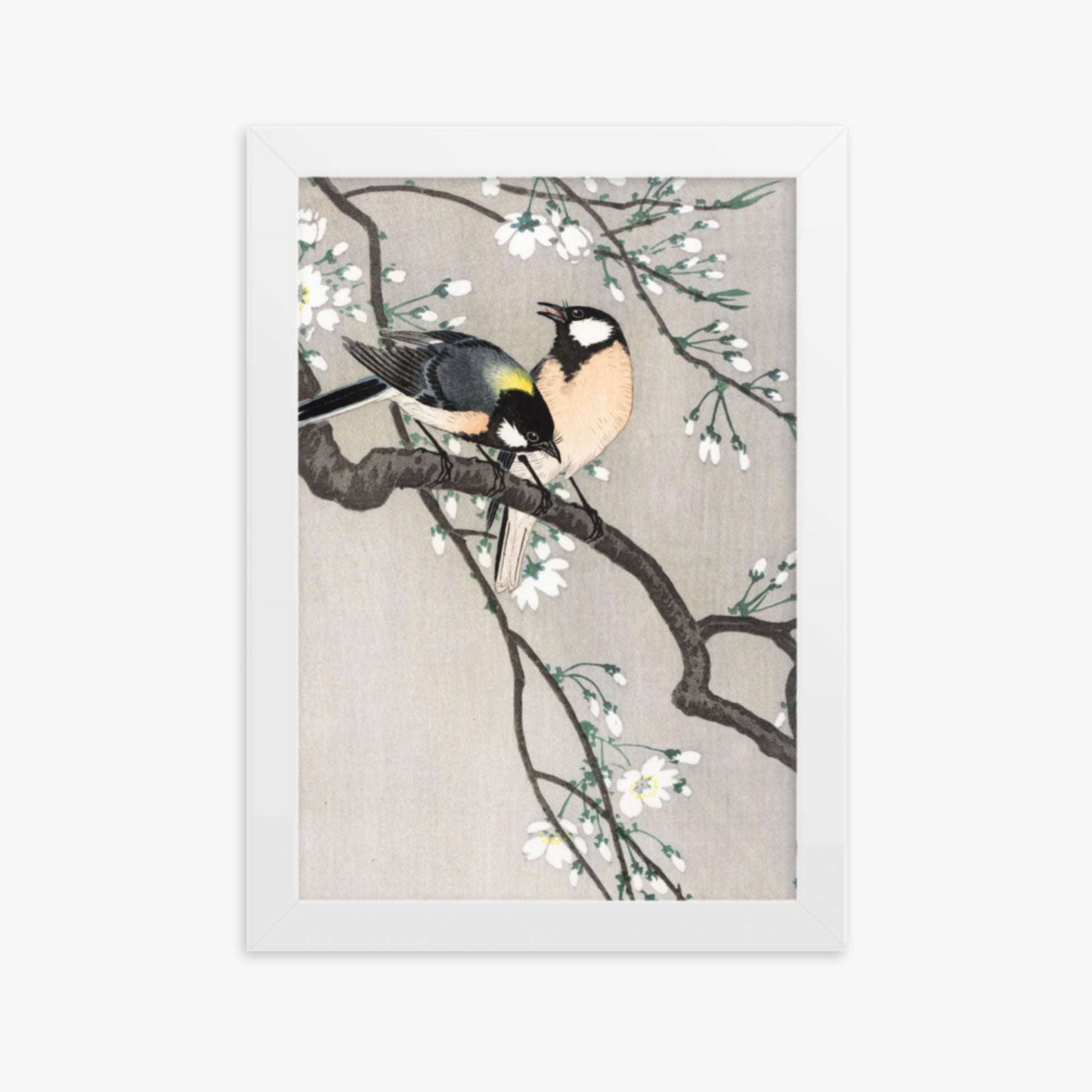 Ohara Koson - Tits on Cherry Branch 21x30 cm Poster With White Frame