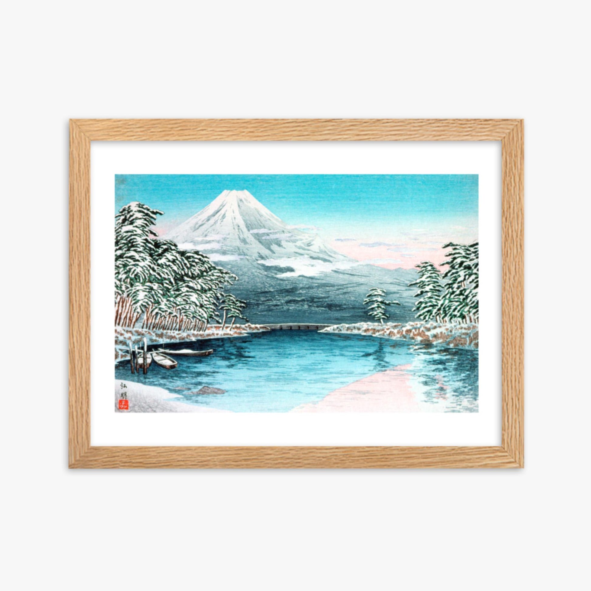 Takahashi Hiroaki (Shōtei) - Mt. Fuji from Tagonoura, Snow Scene 30x40 cm Poster With Oak Frame