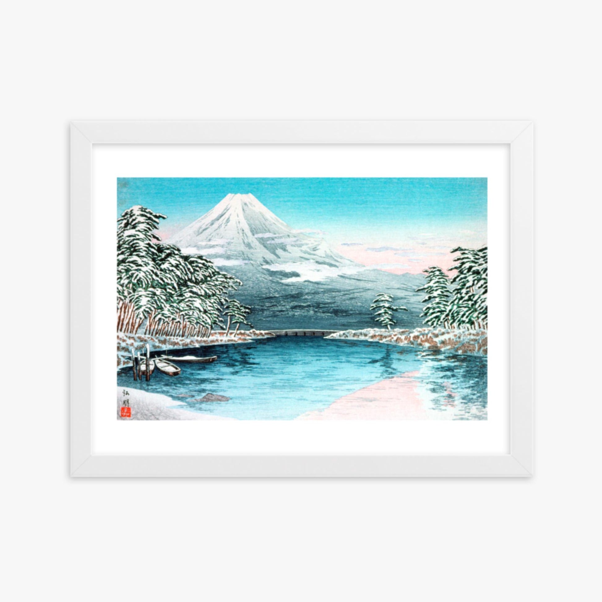 Takahashi Hiroaki (Shōtei) - Mt. Fuji from Tagonoura, Snow Scene 30x40 cm Poster With White Frame