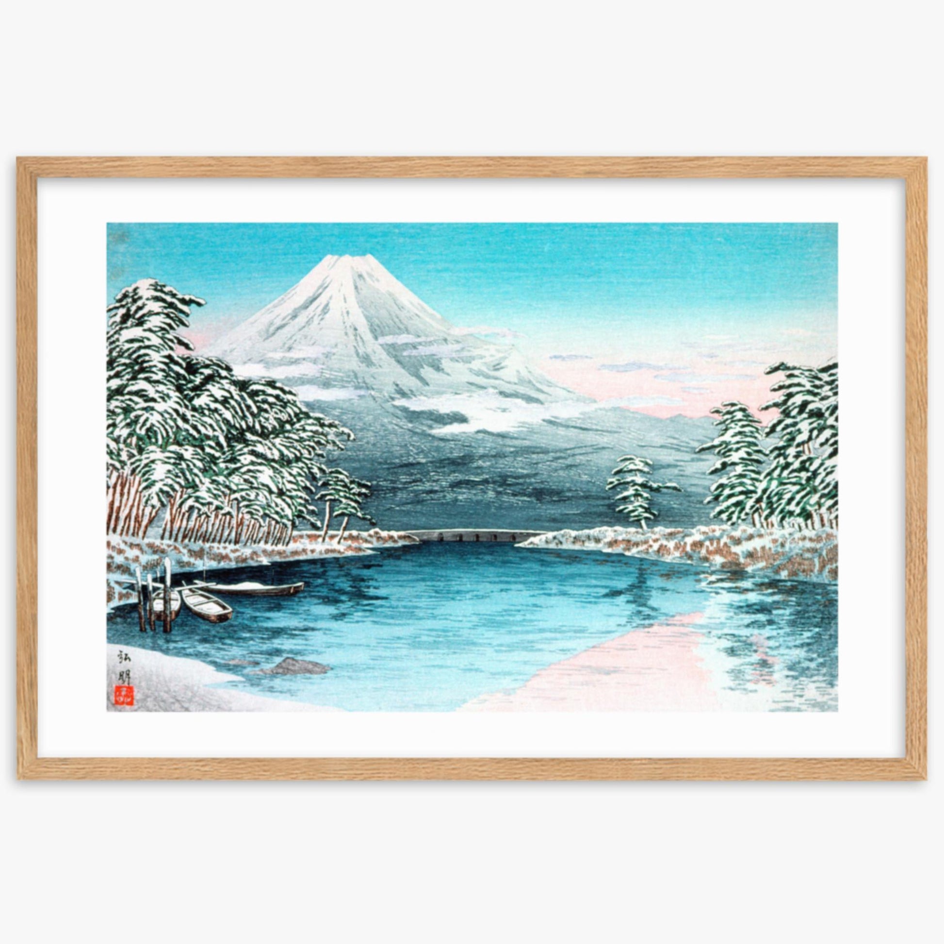 Takahashi Hiroaki (Shōtei) - Mt. Fuji from Tagonoura, Snow Scene 61x91 cm Poster With Oak Frame