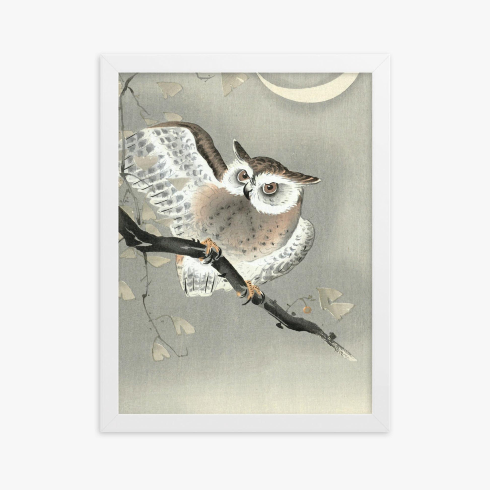 Ohara Koson - Long-Eared Owl in Ginkgo 30x40 cm Poster With White Frame